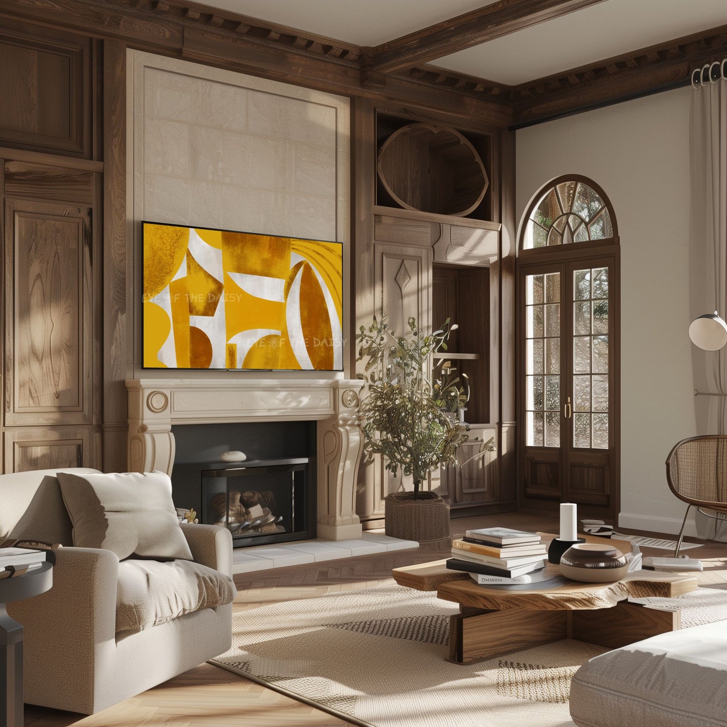 Gold Mustard Yellow Abstract 4K TV Art | Contemporary Geometric Art for TV Screen 4K