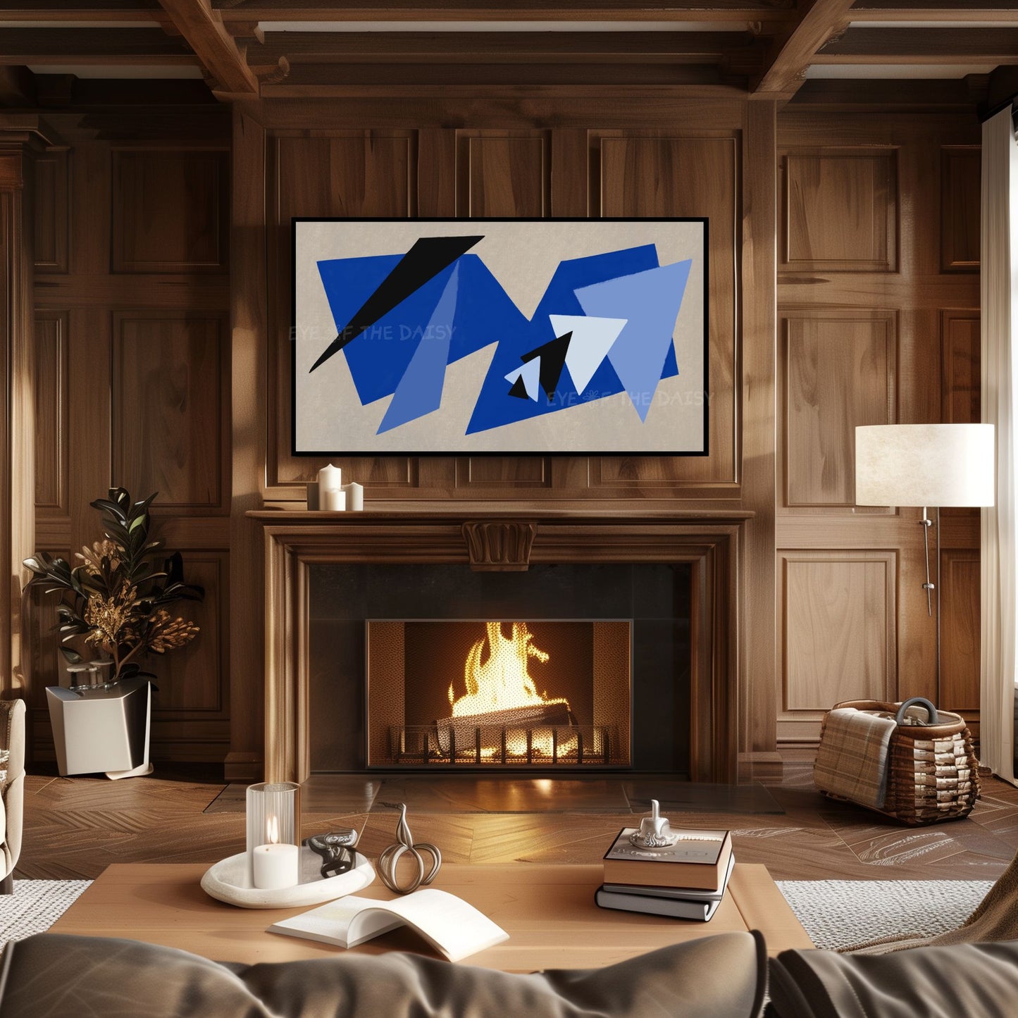 Royal Blue Beige Contemporary Abstract 4K TV Art | Modern Shapes Art for TV Screen