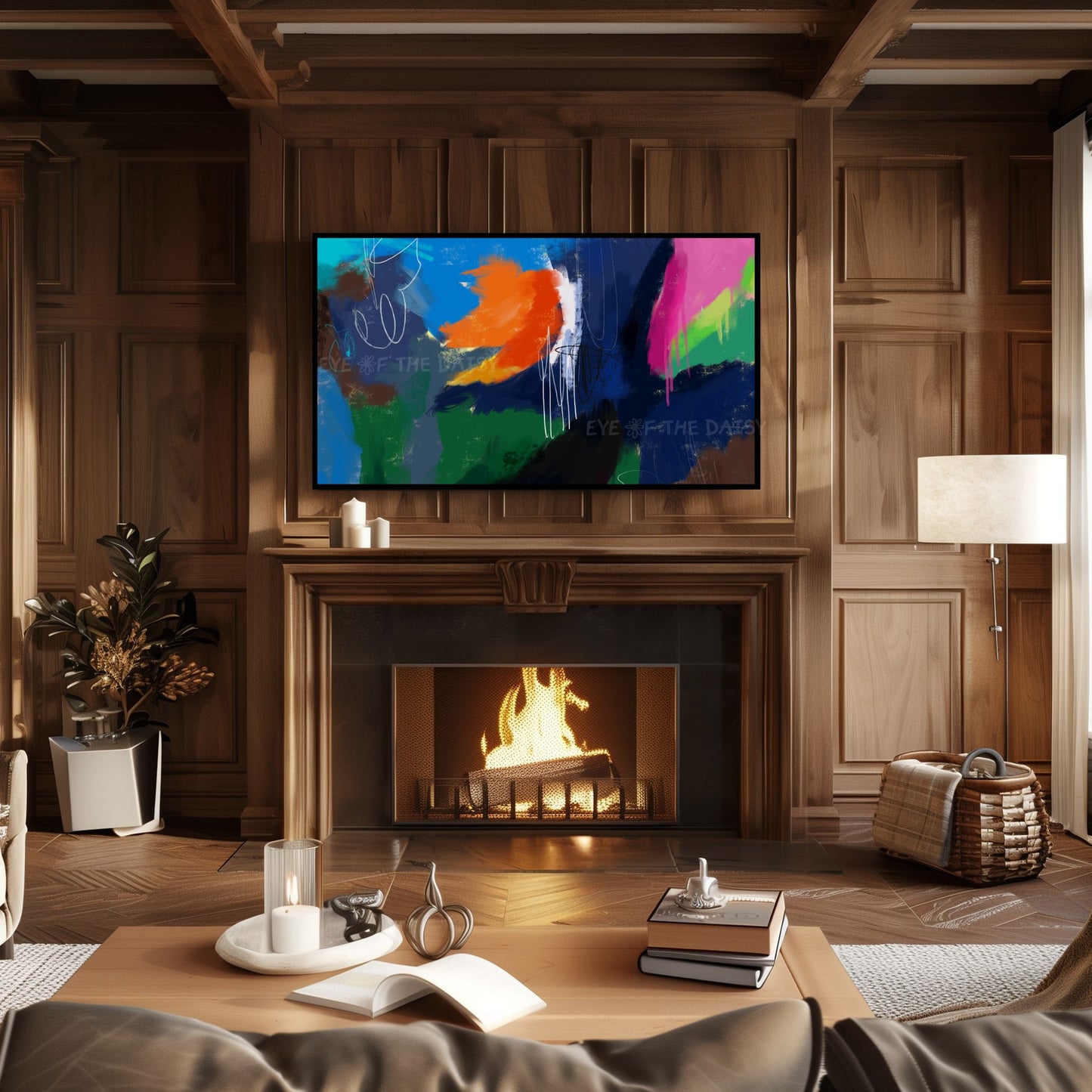 Navy Blue Orange Colourful Abstract Expressionist 4K TV Art | Digital Oil Painting TV Art 4K