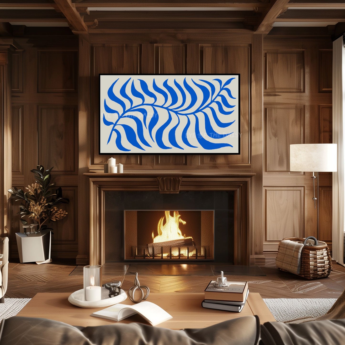 Royal Blue Abstract Leaf 4K TV Art | Modern Botanical 4K Art for TV Screen 4K