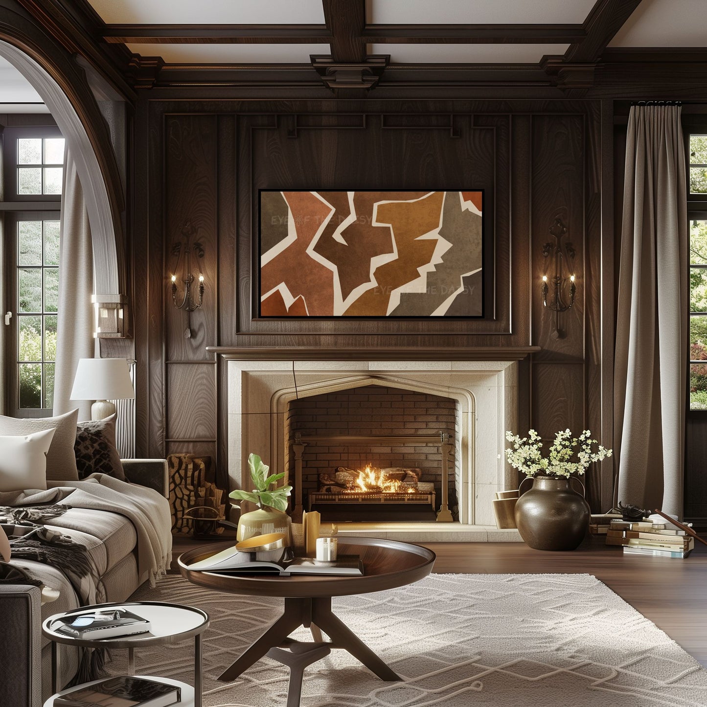 Brown Tan Grey Boho Abstract 4K TV Art | Geometric Animal Print Art for TV Screen