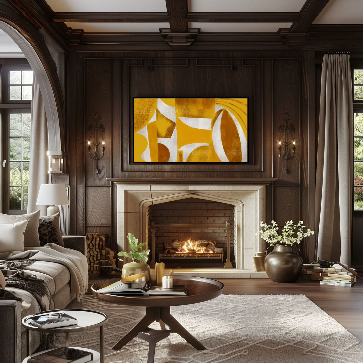 Gold Mustard Yellow Abstract 4K TV Art | Contemporary Geometric Art for TV Screen 4K