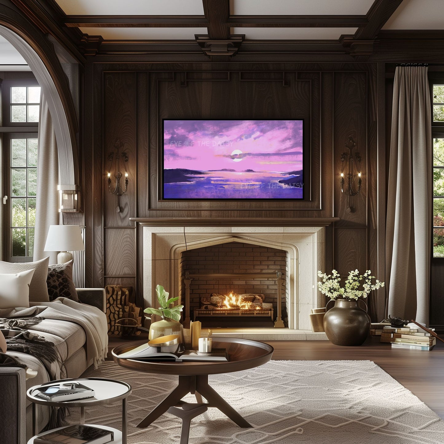 Pink Purple Abstract Landscape 4K TV Art | Coastal Seascape Digital Painting TV Art