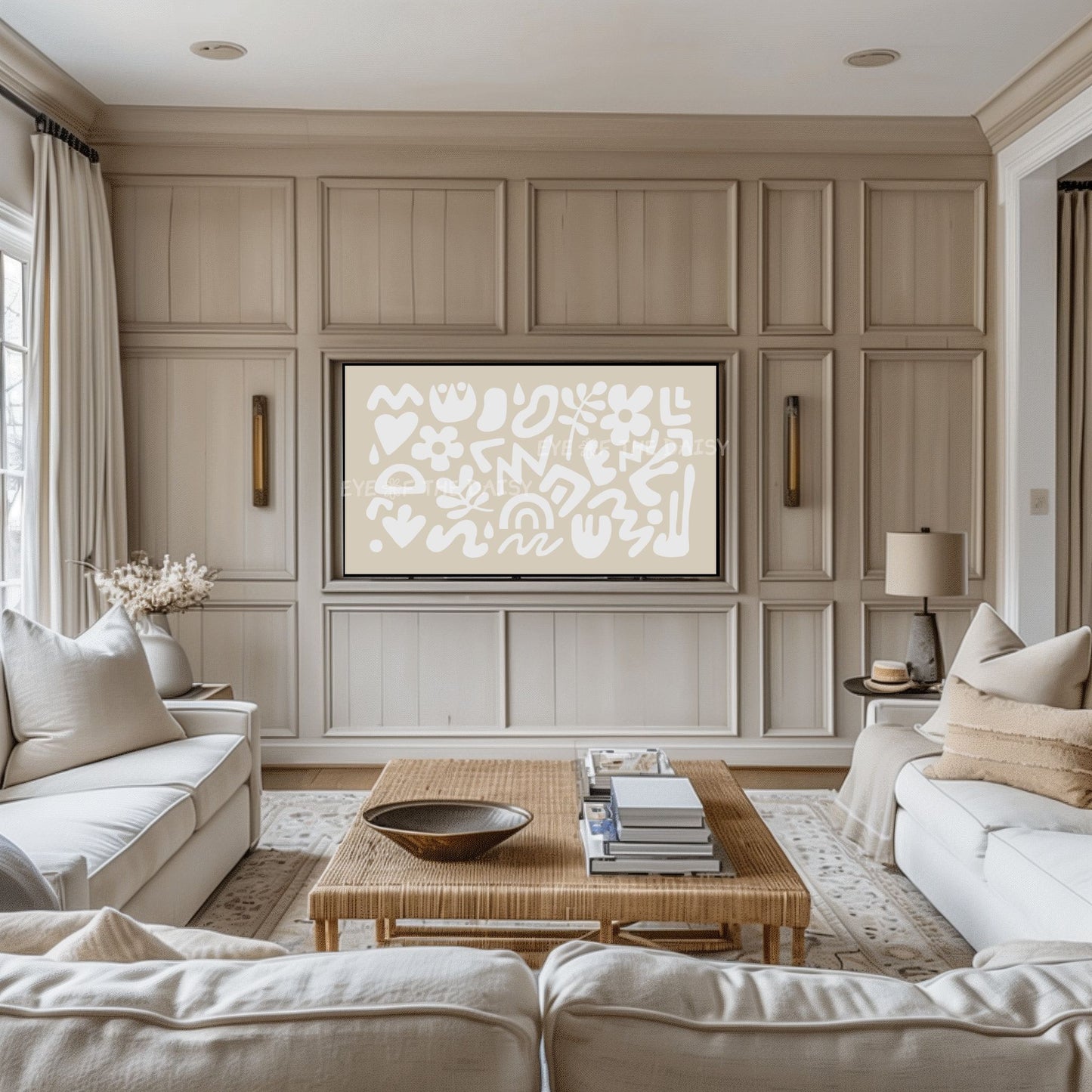 Beige White Boho Abstract Shapes 4K TV Art | Contemporary Neutral TV Art 4K