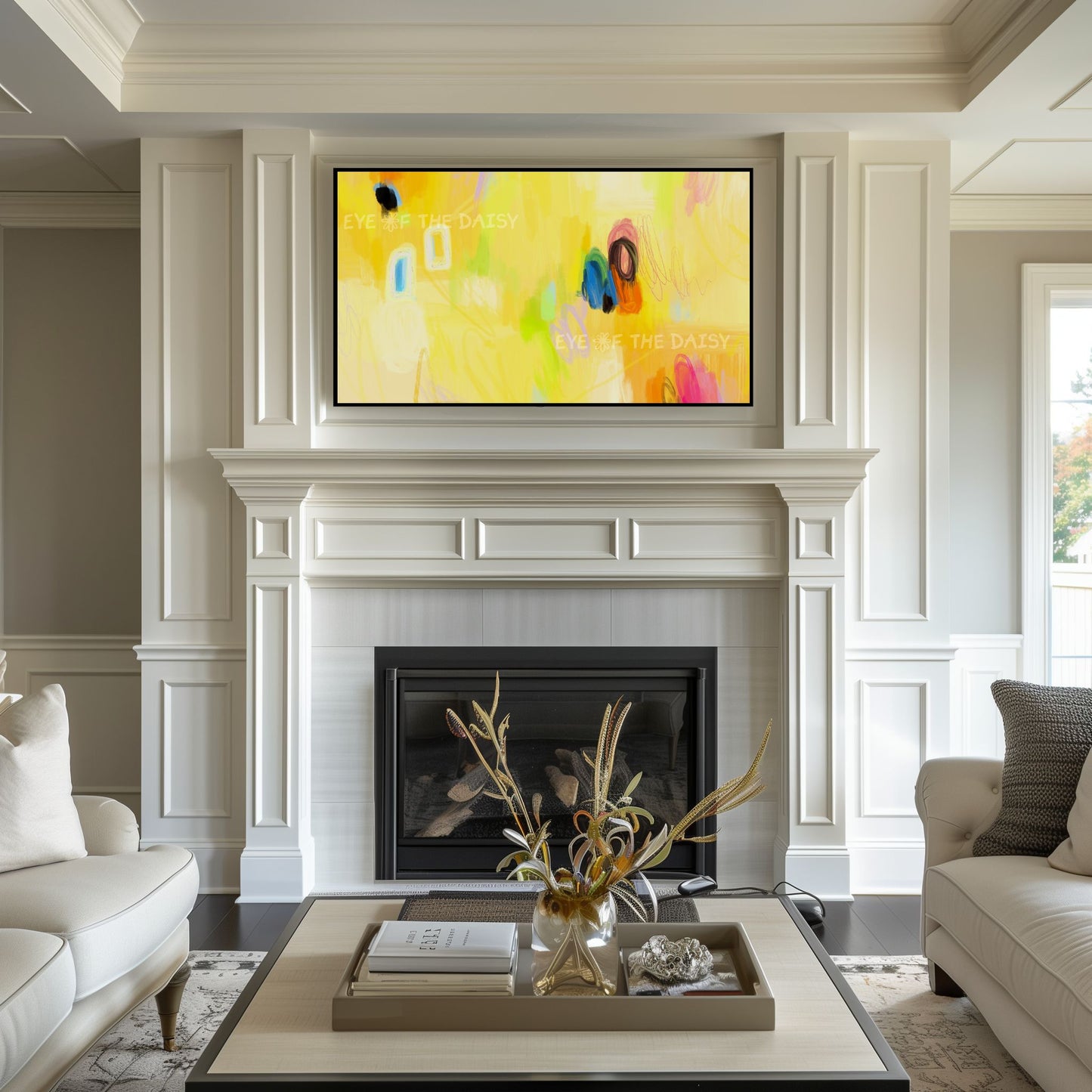 Vibrant Yellow Abstract Expressionist 4K TV Art | Bright Contemporary Digital Painting TV Art