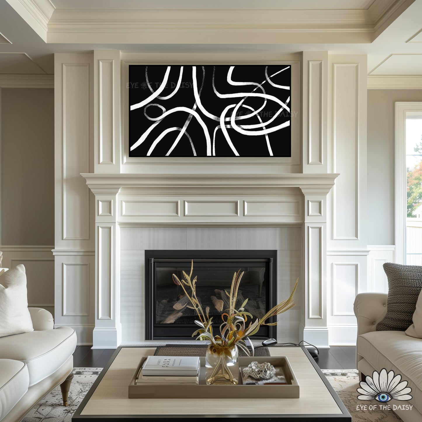 Quirky black and white scribble abstract 4K TV art, modern abstract line art for 4K TV screen for Scandi living room decor