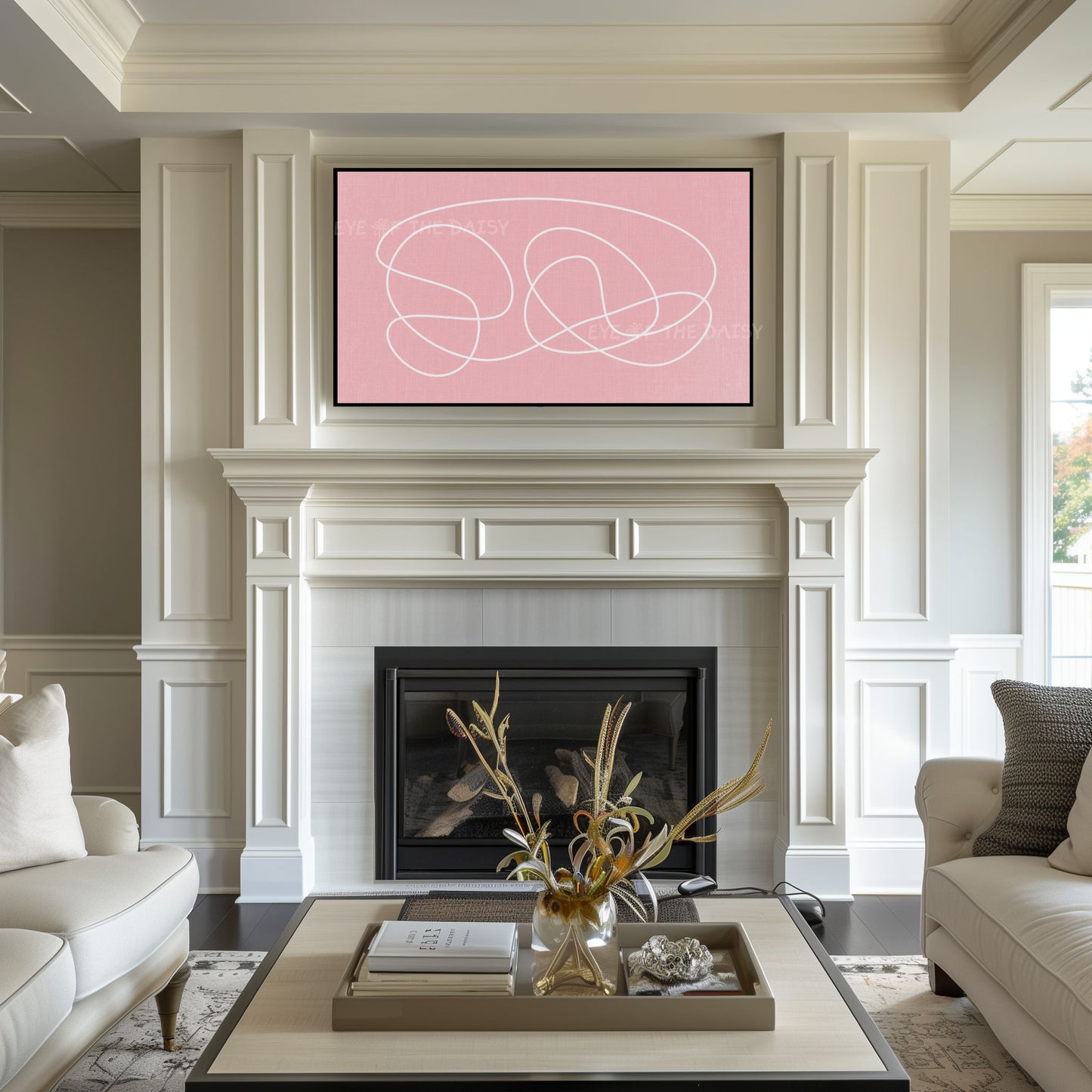 Blush Pink White Minimal 4K TV Art | Abstract Scribble Line Art for TV Screen