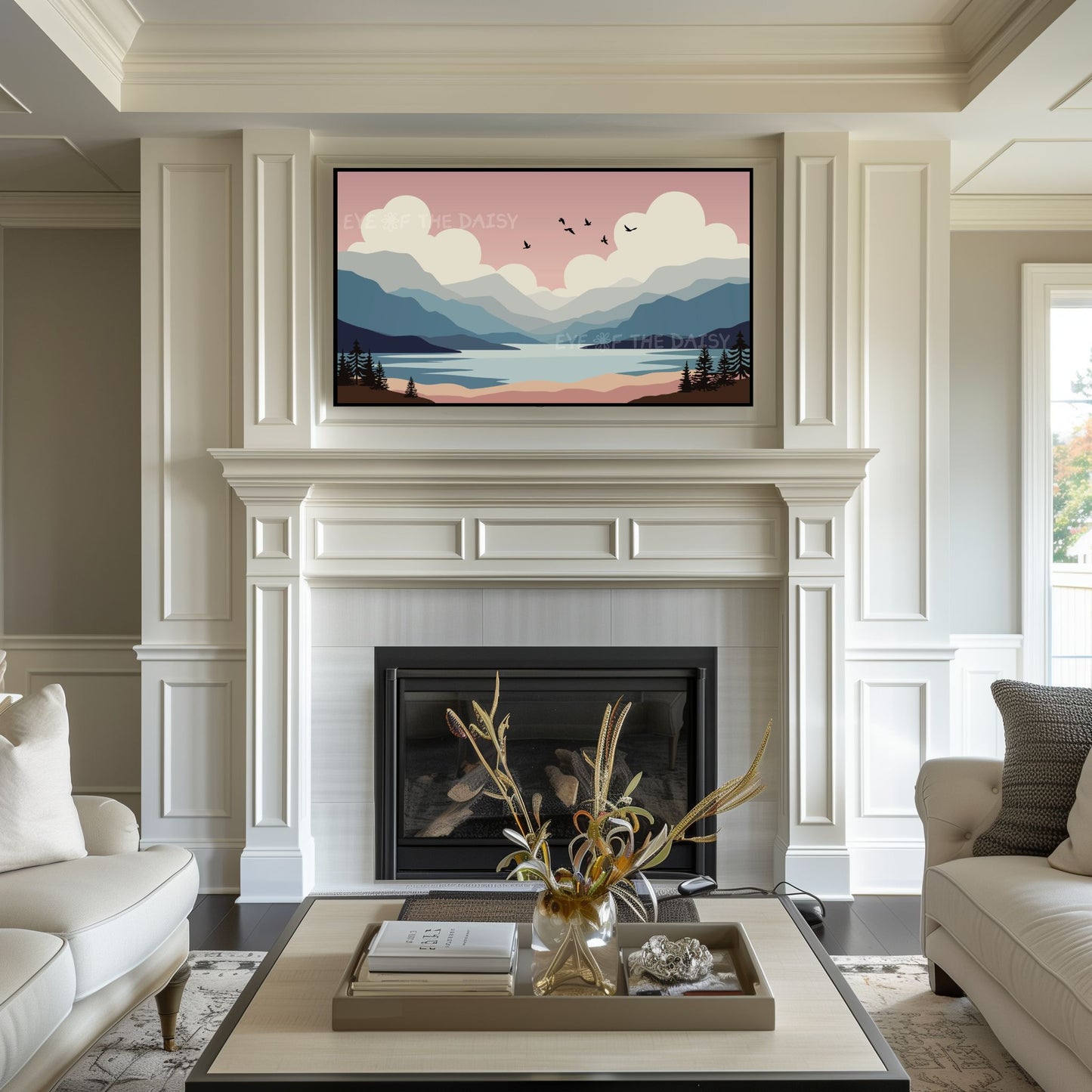 Minimal Abstract Landscape 4K TV Art | Mid Century Modern Mountains Trees Nature TV Art