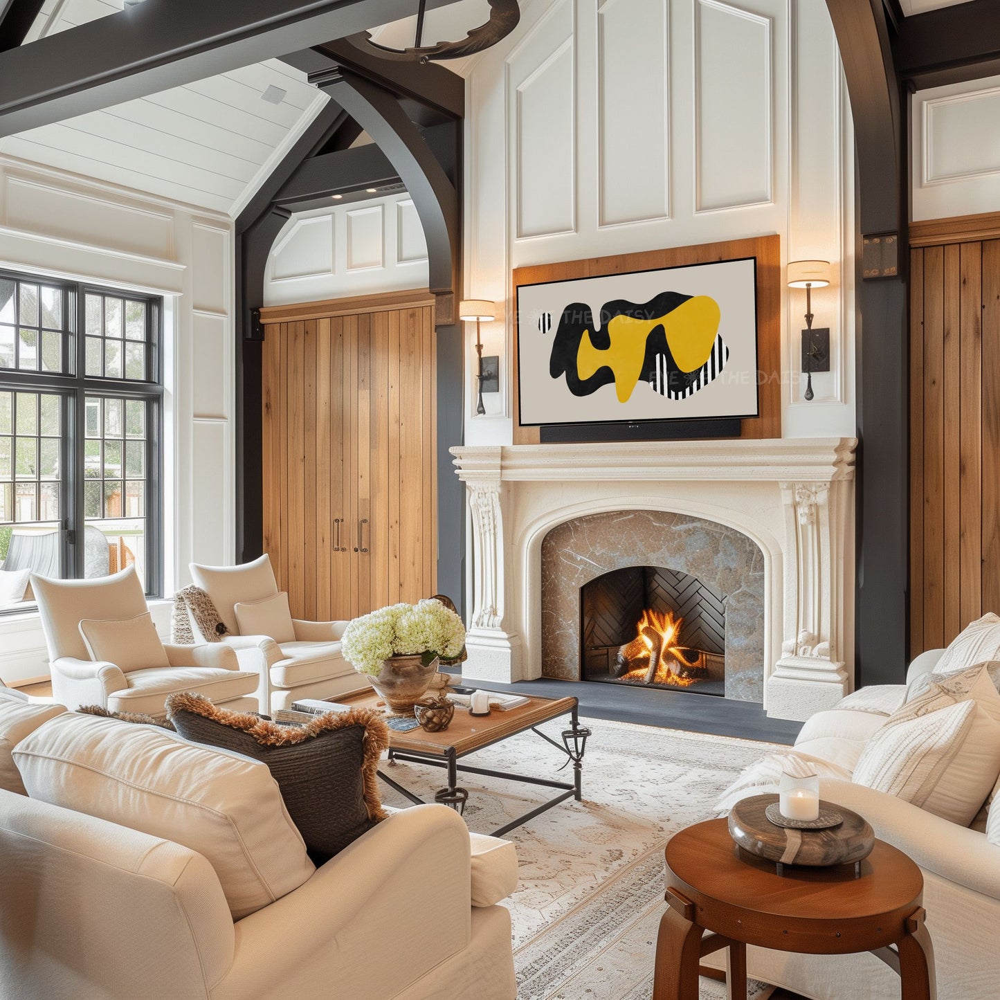 Mustard Yellow & Black Abstract 4K TV Art | Contemporary Shapes Art for TV Screen