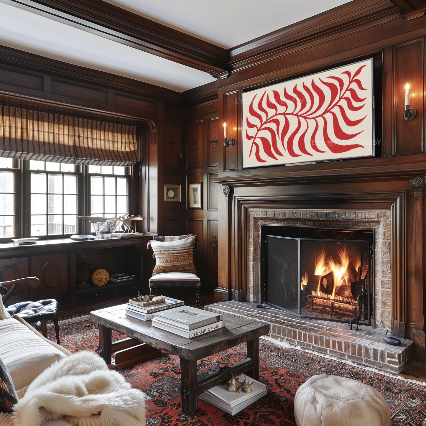 Red Abstract Leaf 4K TV Art | Contemporary Scandi Botanical Art for TV Screen