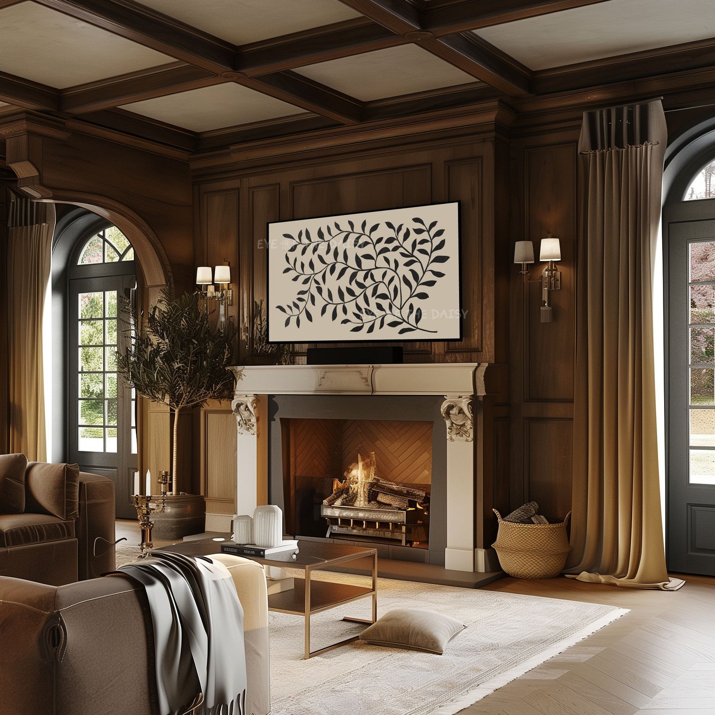 Black Beige Abstract Leaf 4K TV Art | Boho Botanical 4K Art for TV Screen