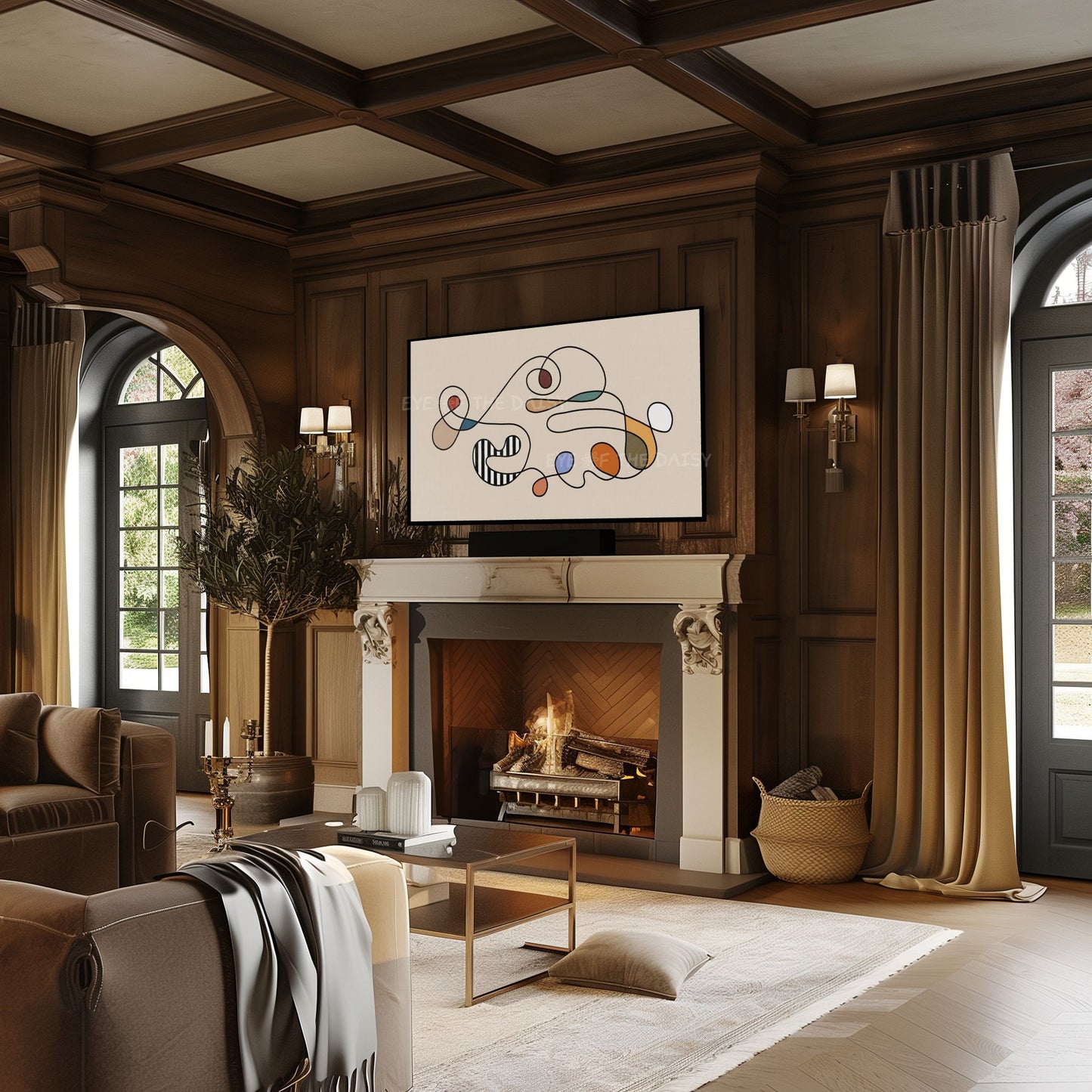 Mid Century Modern Abstract 4K TV Art | Minimal Scribble Line Art for TV Screen