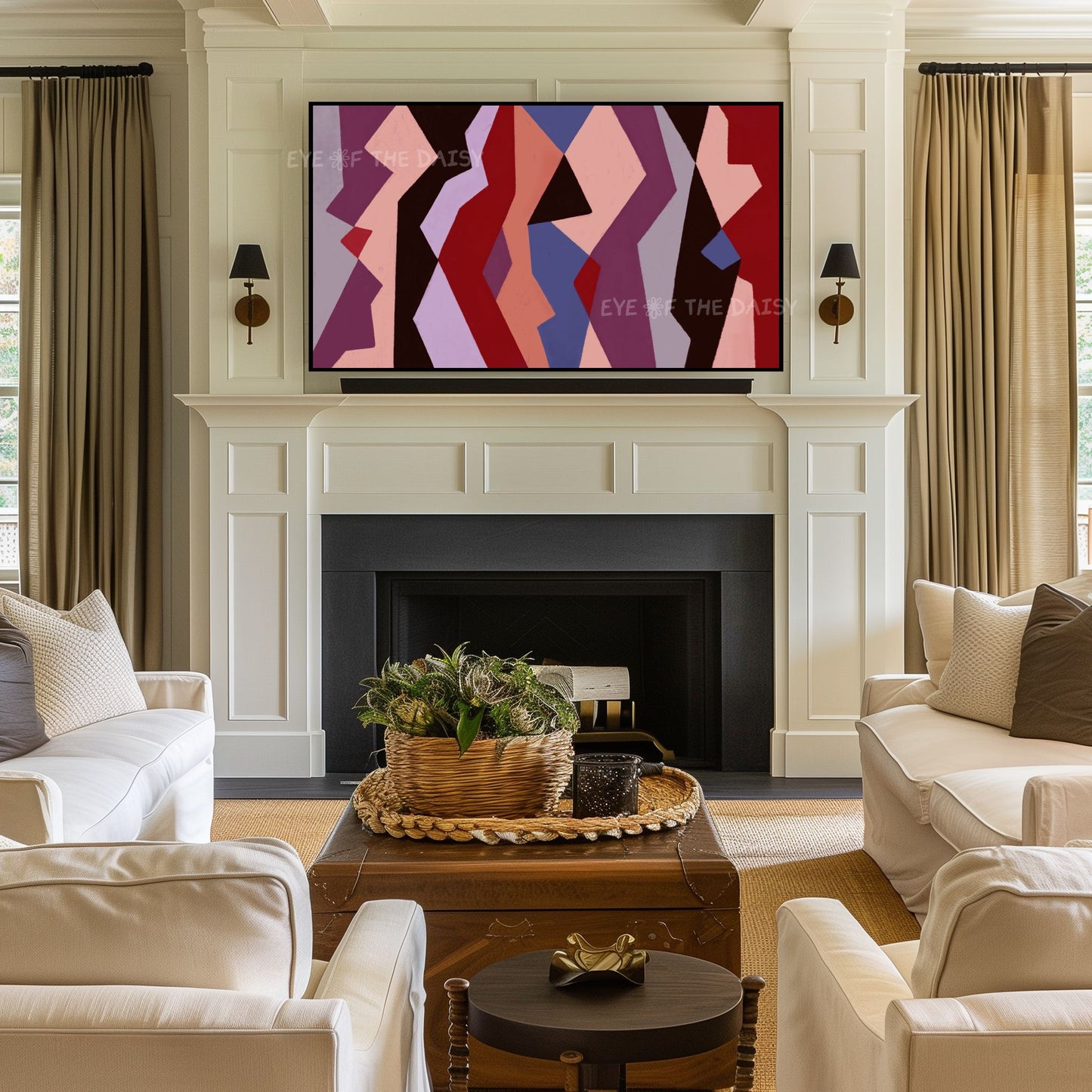 Maroon Purple Peach TV Art 4K | Mid Century Modern Geometric Artwork for TV Screen 4K