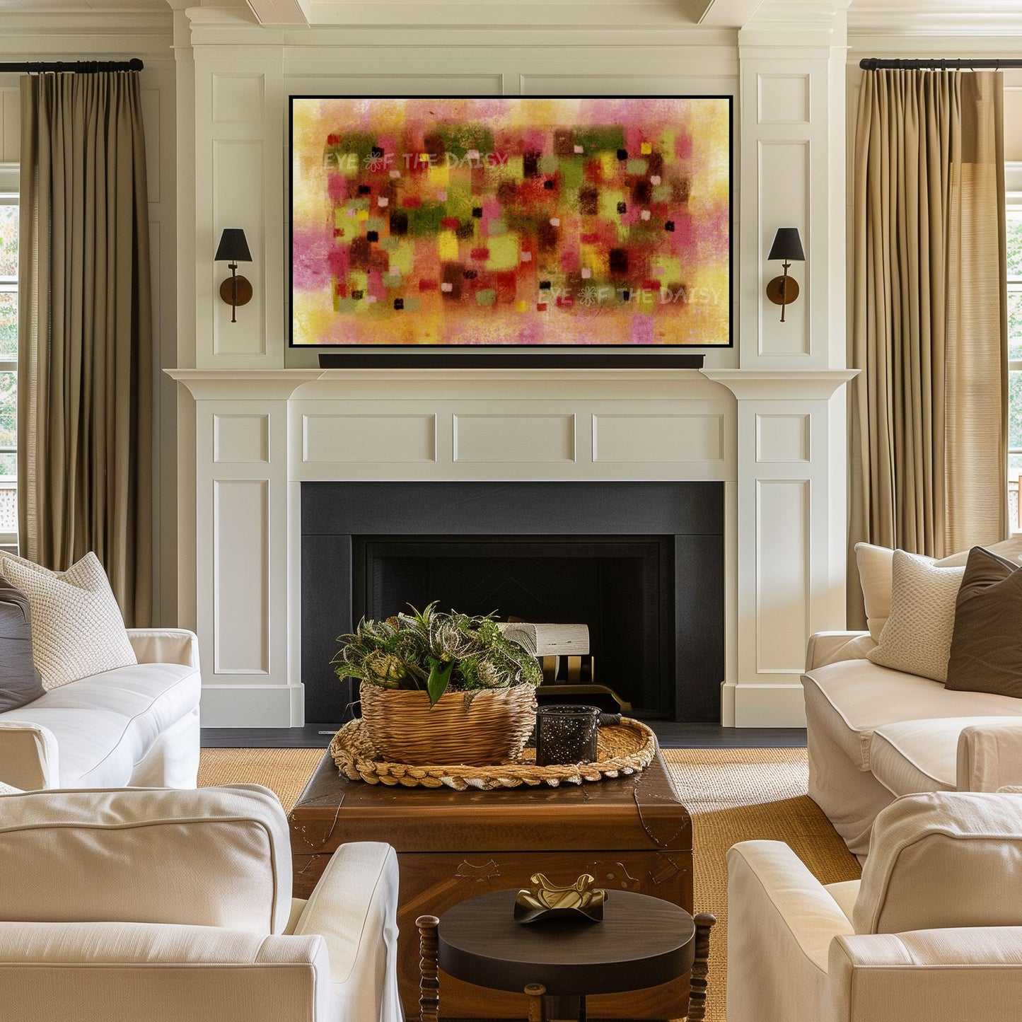 Maroon Mustard Olive Green Abstract Expressionist 4K TV Art | Earth Tone Contemporary Art