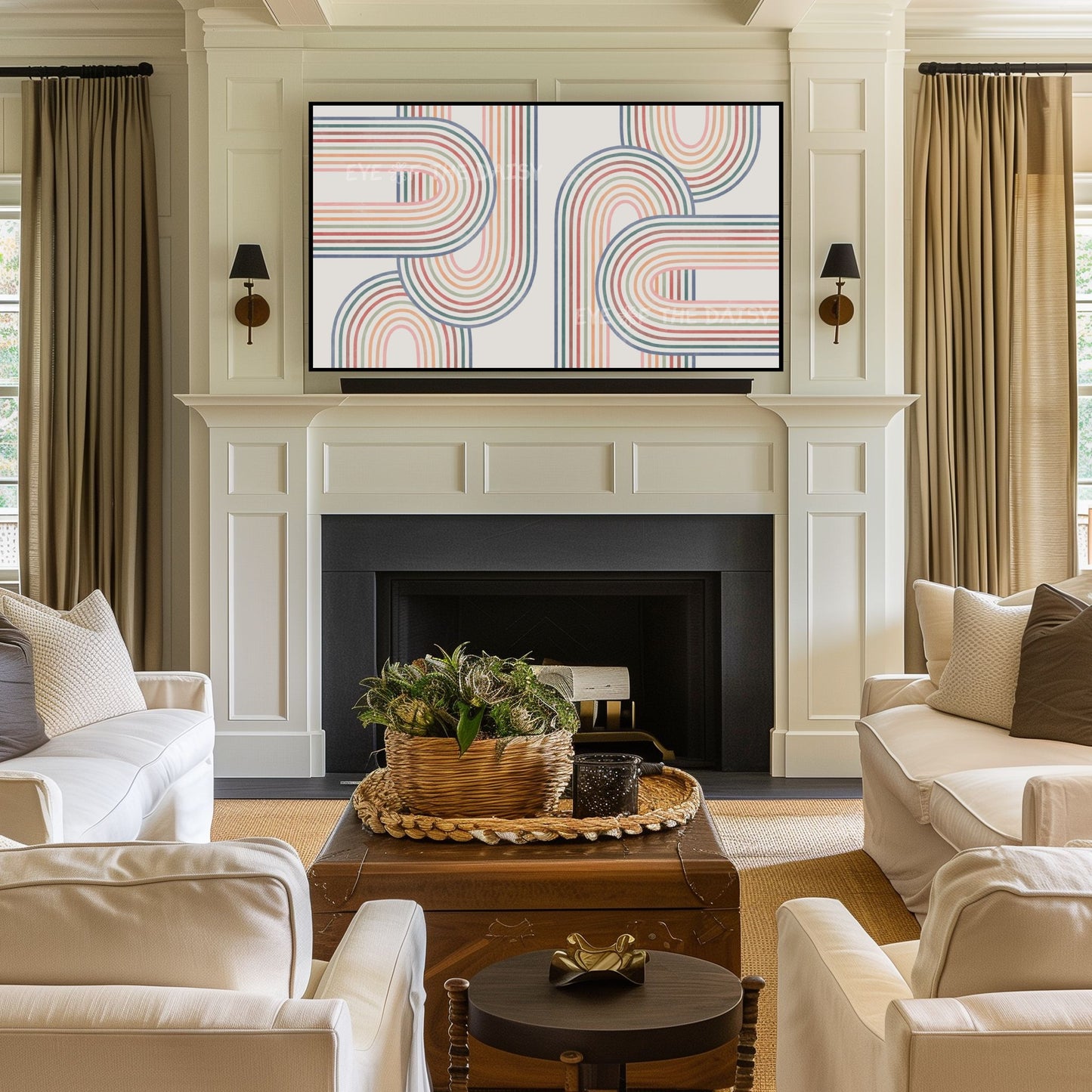 Mid Century Modern Arches 4K TV Art | Muted Colour Rainbow Art for TV Screen 4K