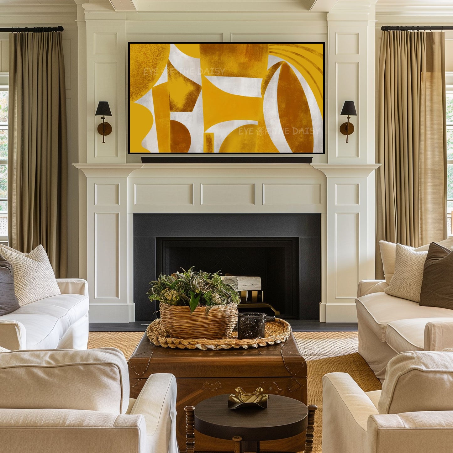 Gold Mustard Yellow Abstract 4K TV Art | Contemporary Geometric Art for TV Screen 4K