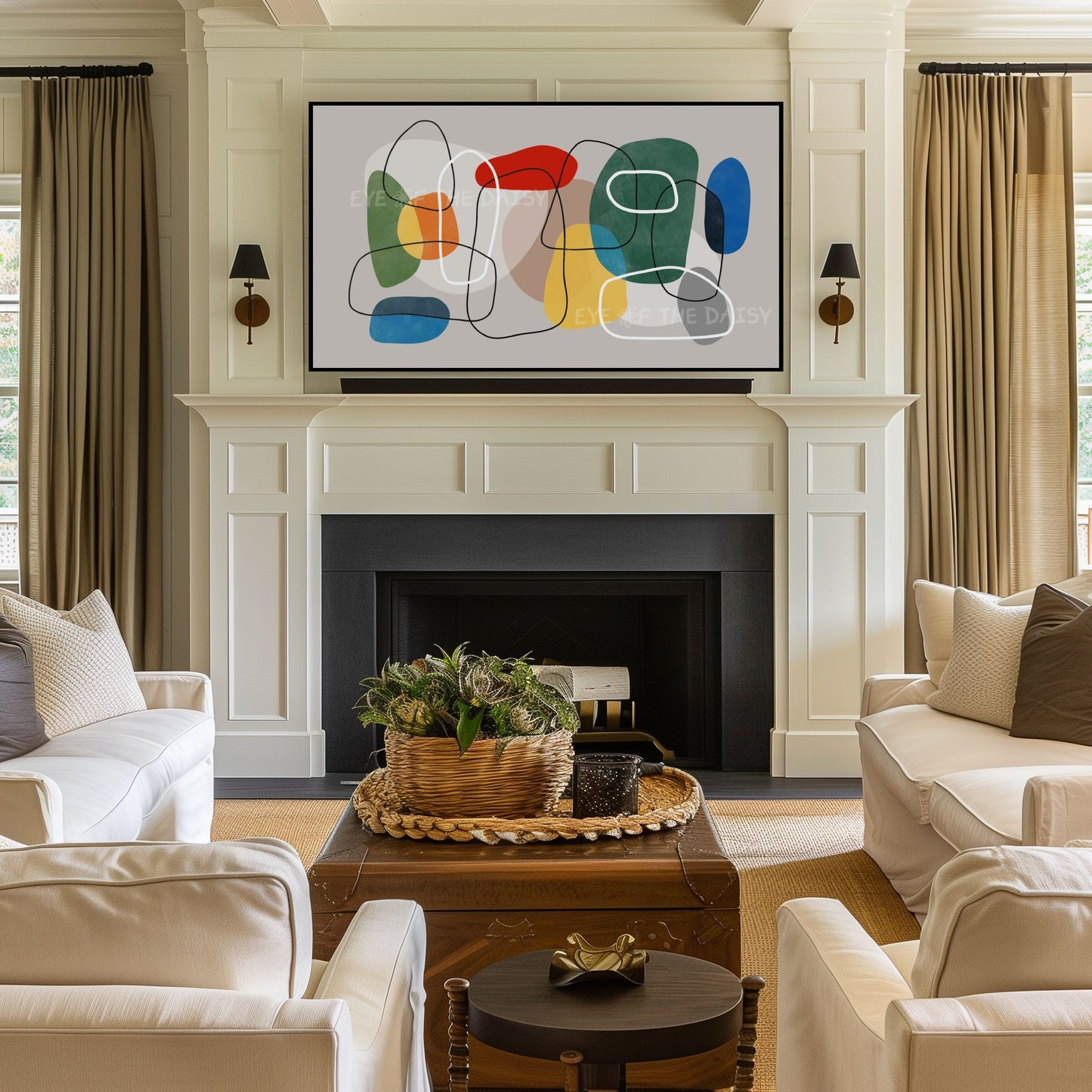 Green Red Blue Yellow Grey Abstract 4K TV Art | Primary Colours Mid Century Modern TV Art