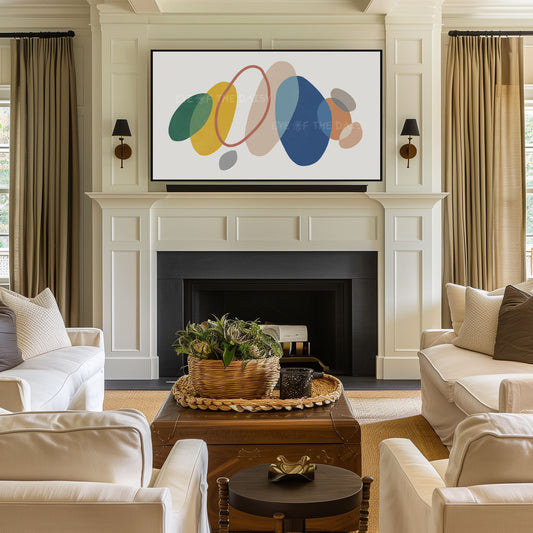 Blue Mustard Yellow Green Abstract 4K TV Art | Minimal Organic Shapes Art for TV Screen