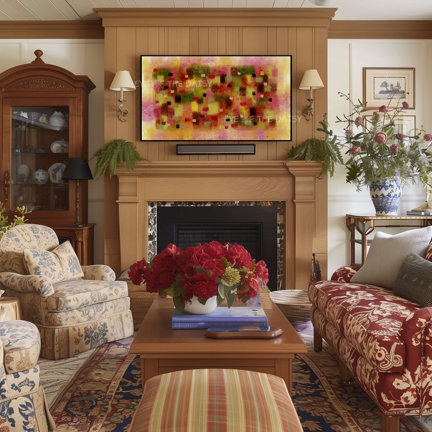 Maroon Mustard Olive Green Abstract Expressionist 4K TV Art | Earth Tone Contemporary Art