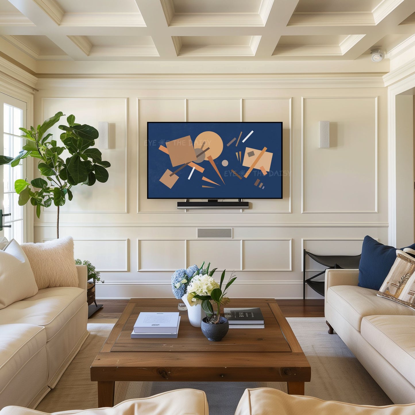 Navy Beige Mid Century Modern 4K TV Art | Bauhaus Style Abstract TV Art 4K