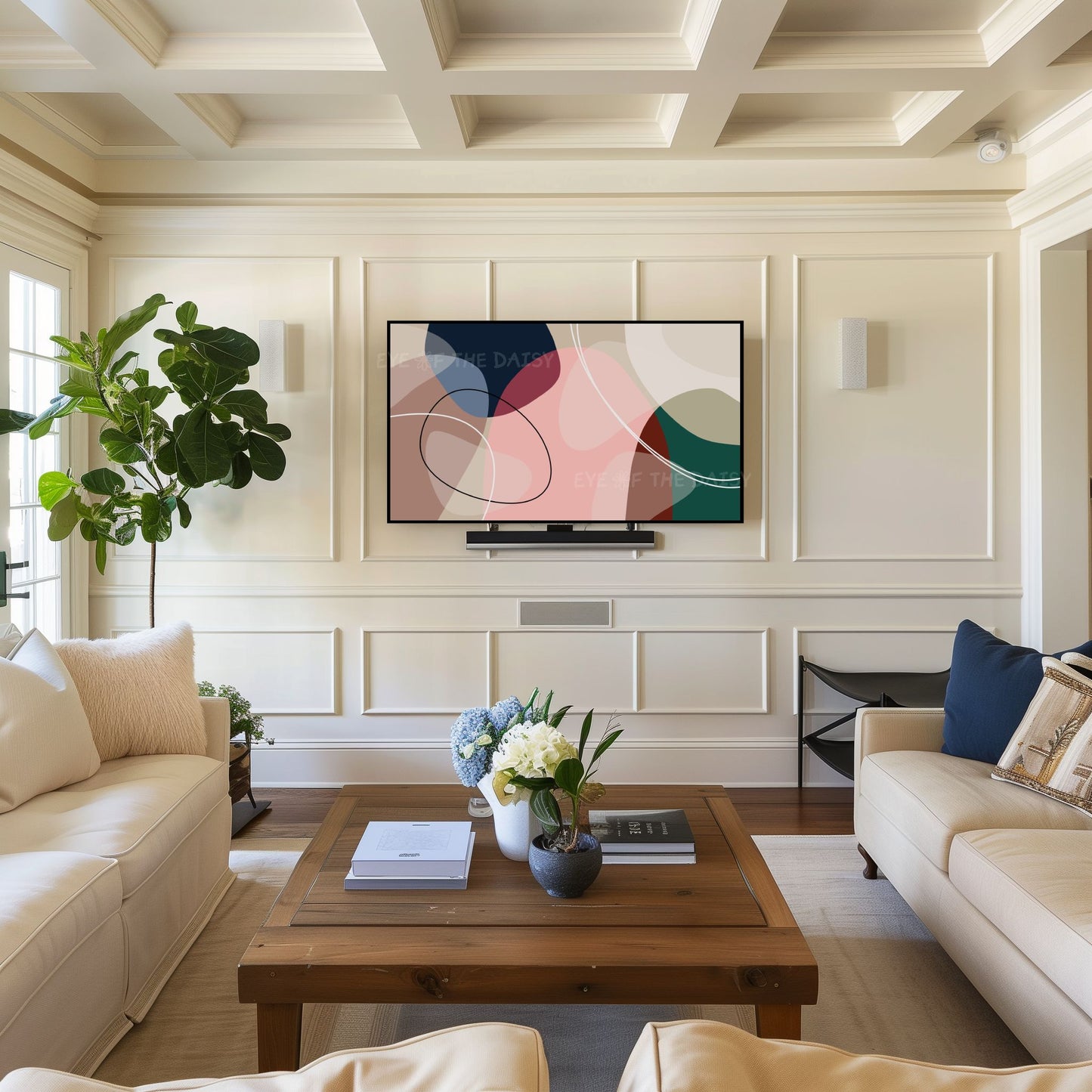 Navy Blue, Blush Pink & Forest Green Abstract 4K TV Art | Mid Century Modern TV Art