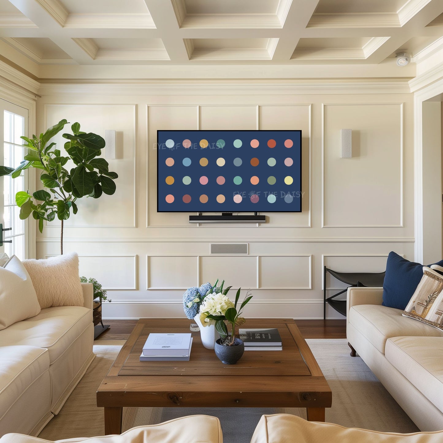 Navy Blue & Pastel Polkadot 4K TV Art | Minimal Colourful Art for TV Screen 4K