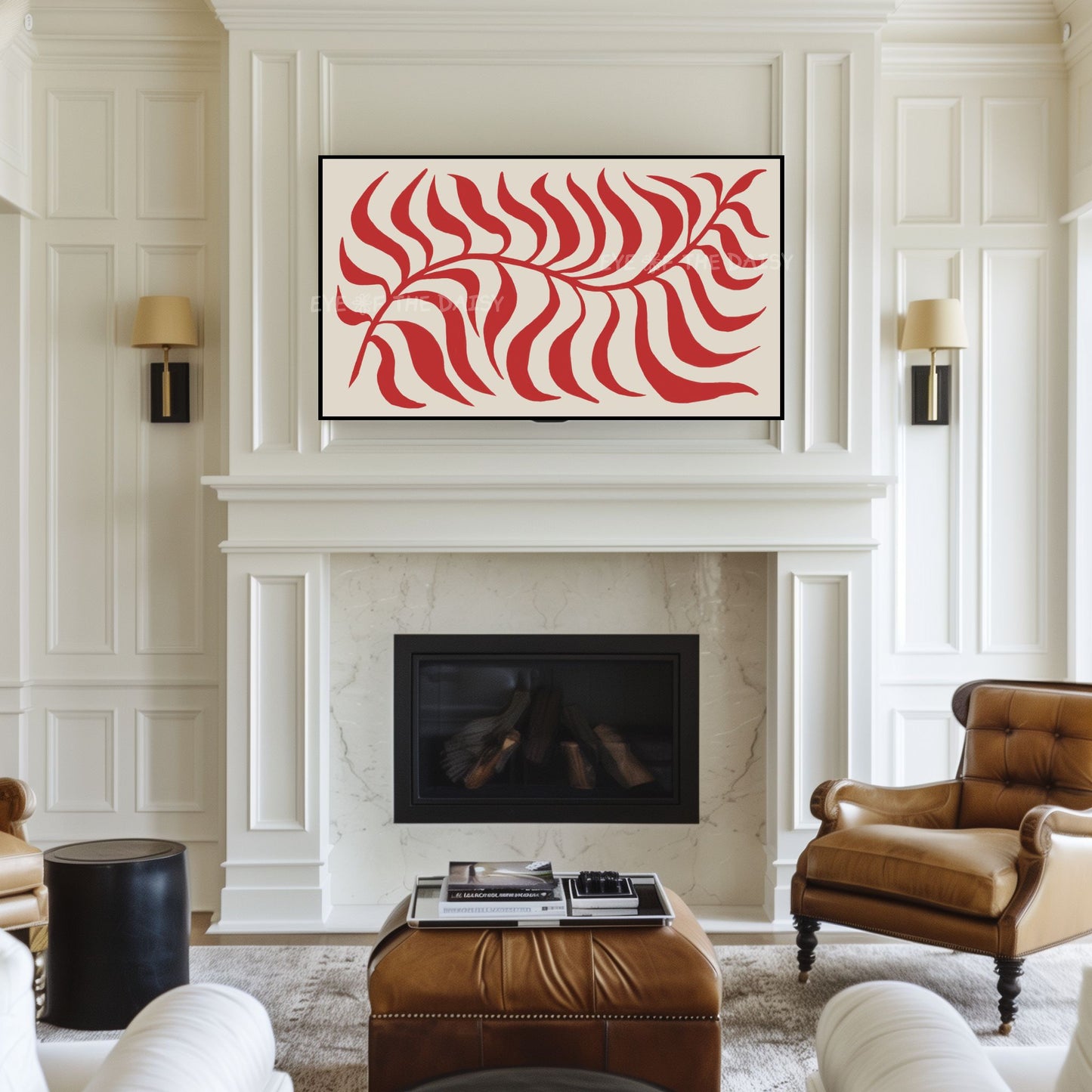 Red Abstract Leaf 4K TV Art | Contemporary Scandi Botanical Art for TV Screen