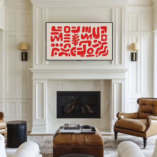 Red & Beige Abstract Cut-Out Shapes 4K TV Art | Contemporary Modern 4K Art for TV Screen