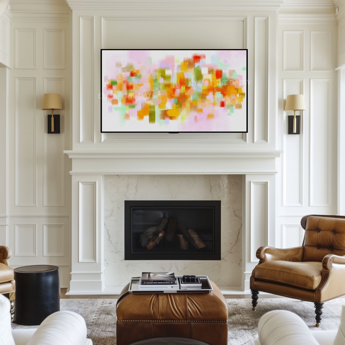 Pink Orange Green Yellow Abstract Expressionist 4K TV Art | Vibrant Brushstrokes TV Art