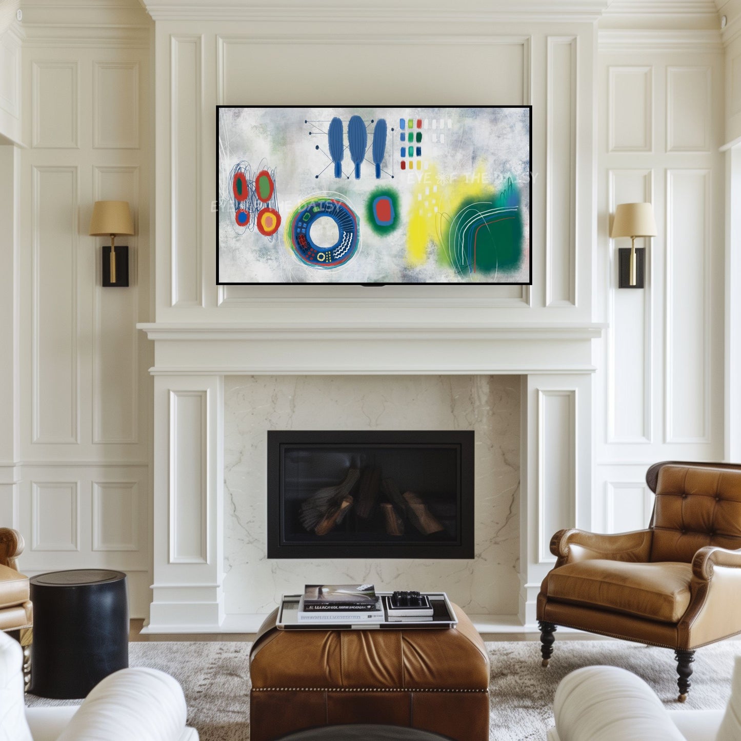 Green Yellow Blue Red Contemporary Abstract 4K TV Art | Quirky Modern TV Art 4K