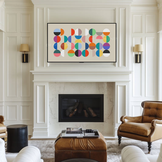 Bright Mid Century Modern 4K TV Art | Colourful Geometric Semi-Circles Art for TV Screen