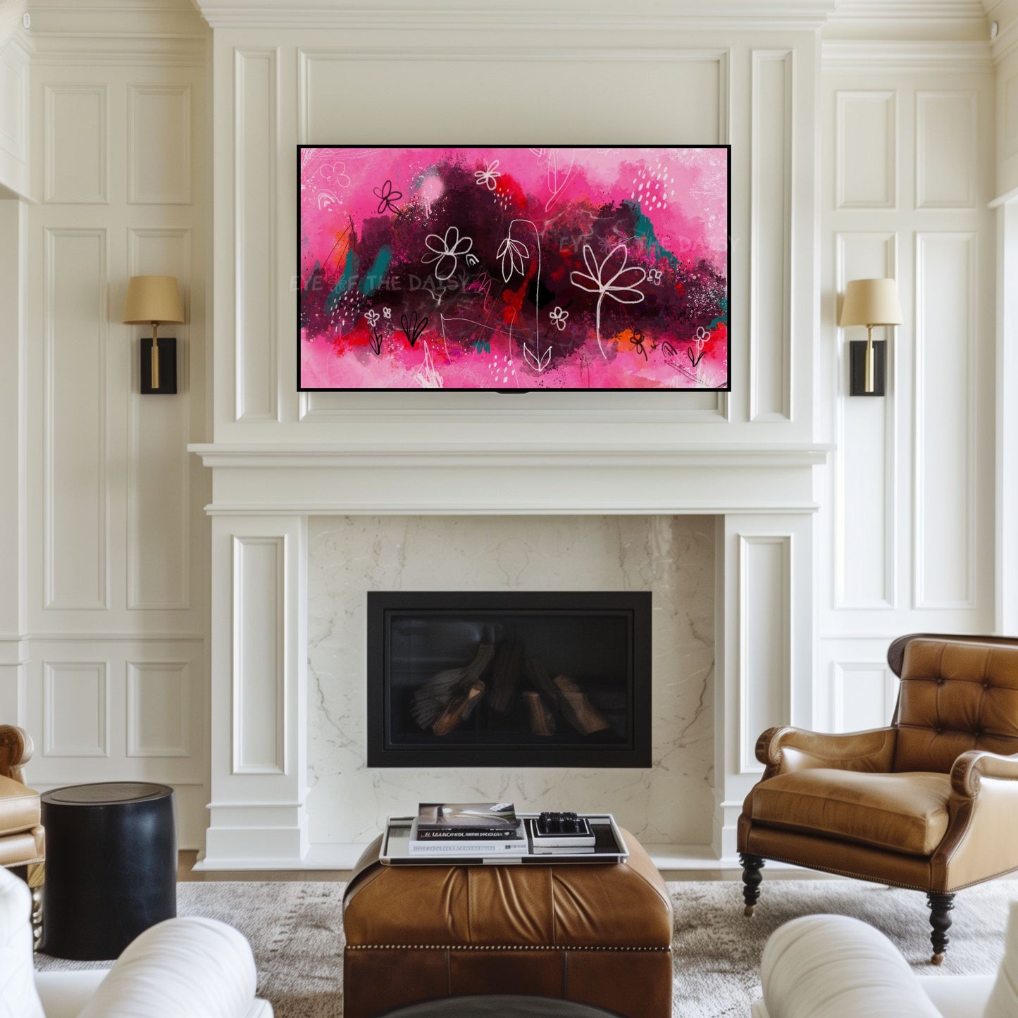 Bright Pink Black Abstract Expressionist TV Art 4K | Contemporary Digital Painting 4K TV Art