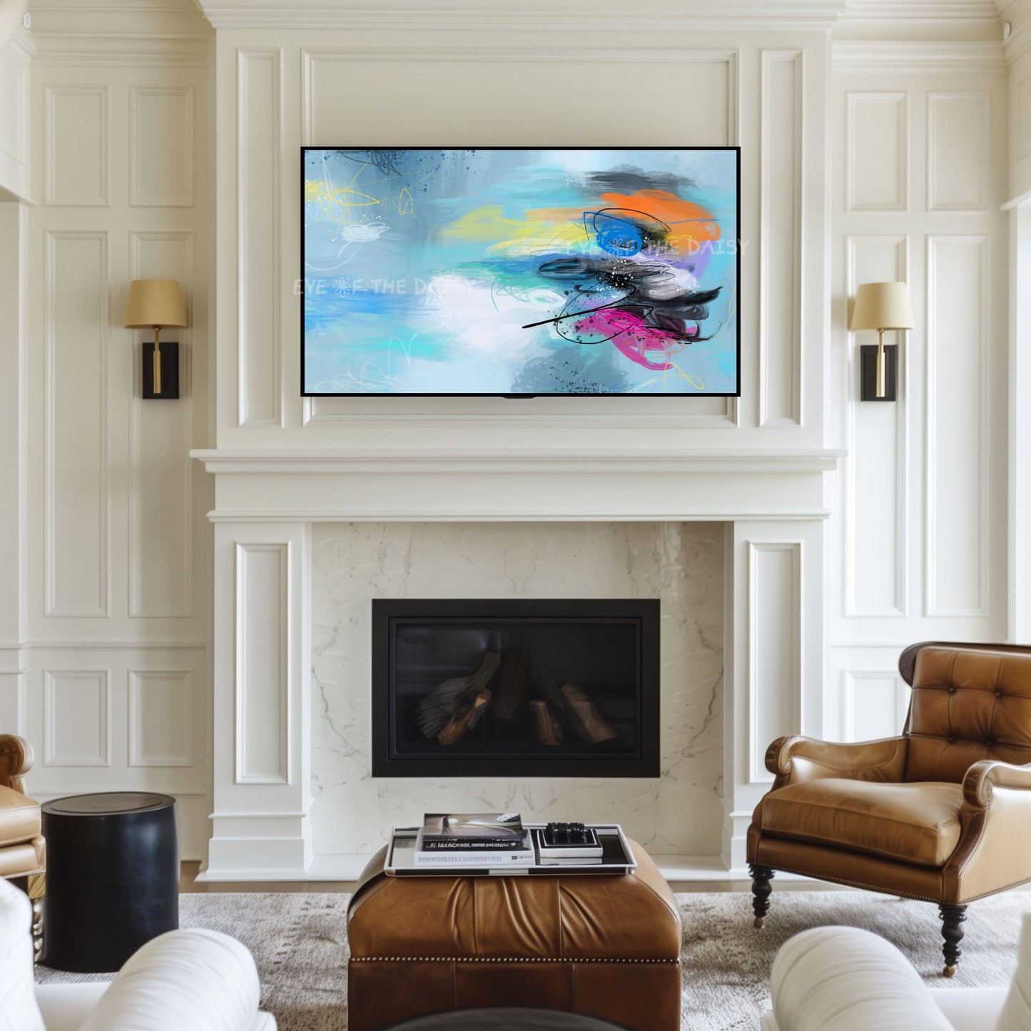 Turquoise Blue Abstract Expressionist 4K TV Art | Contemporary Digital Painting TV Art