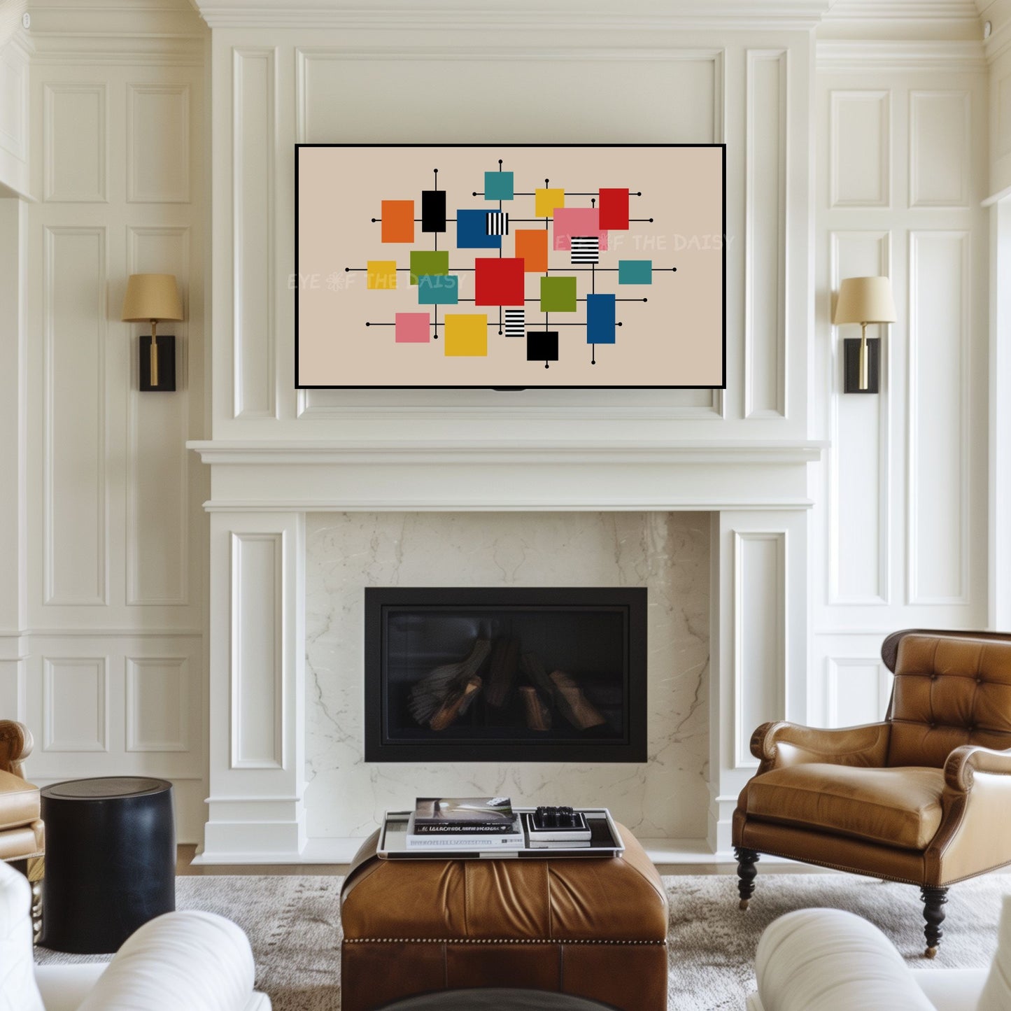 Mid Century Modern Geometric 4K TV Art | Colourful Squares Abstract TV Art 4K