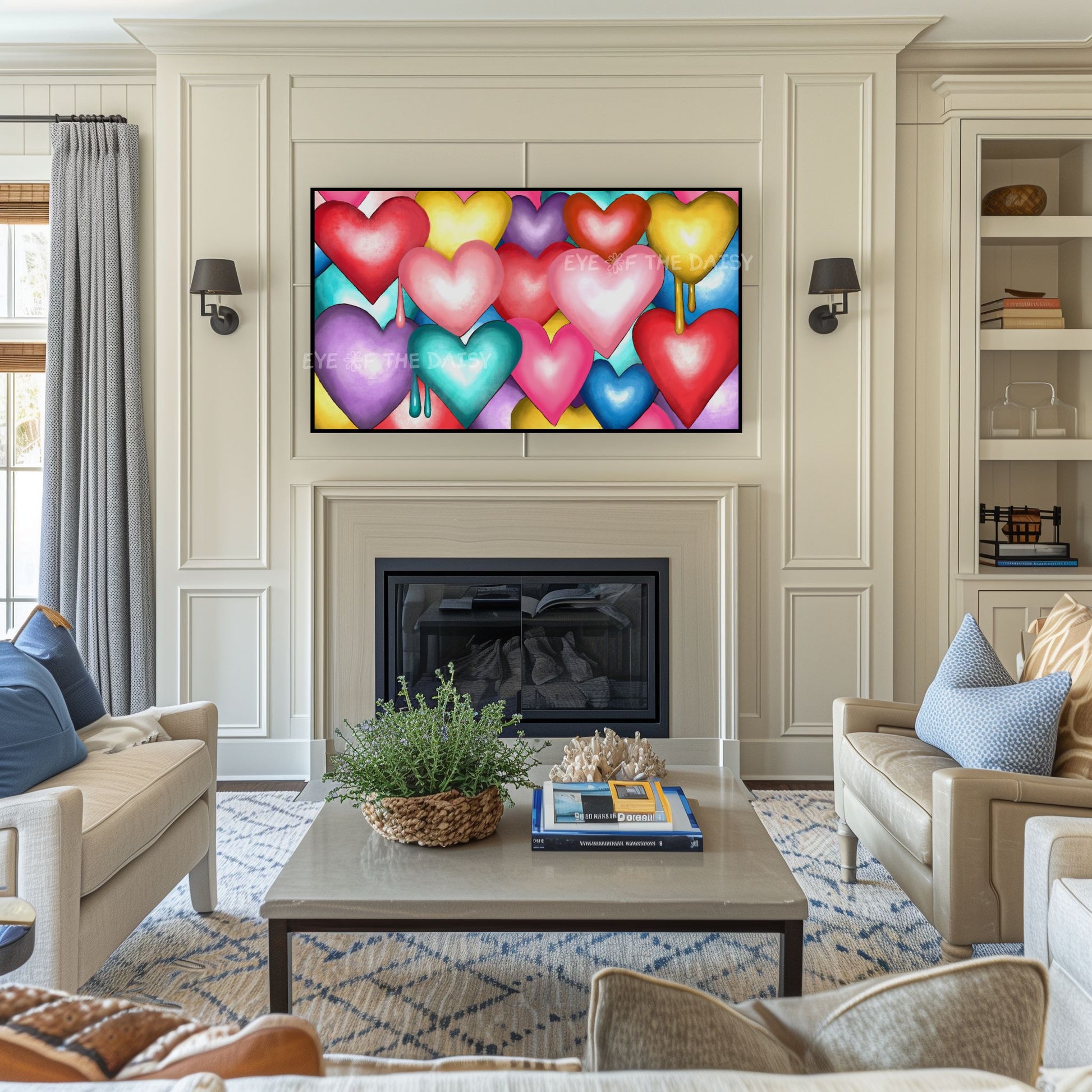 Colourful Valentine hearts Frame TV art screensaver digital download