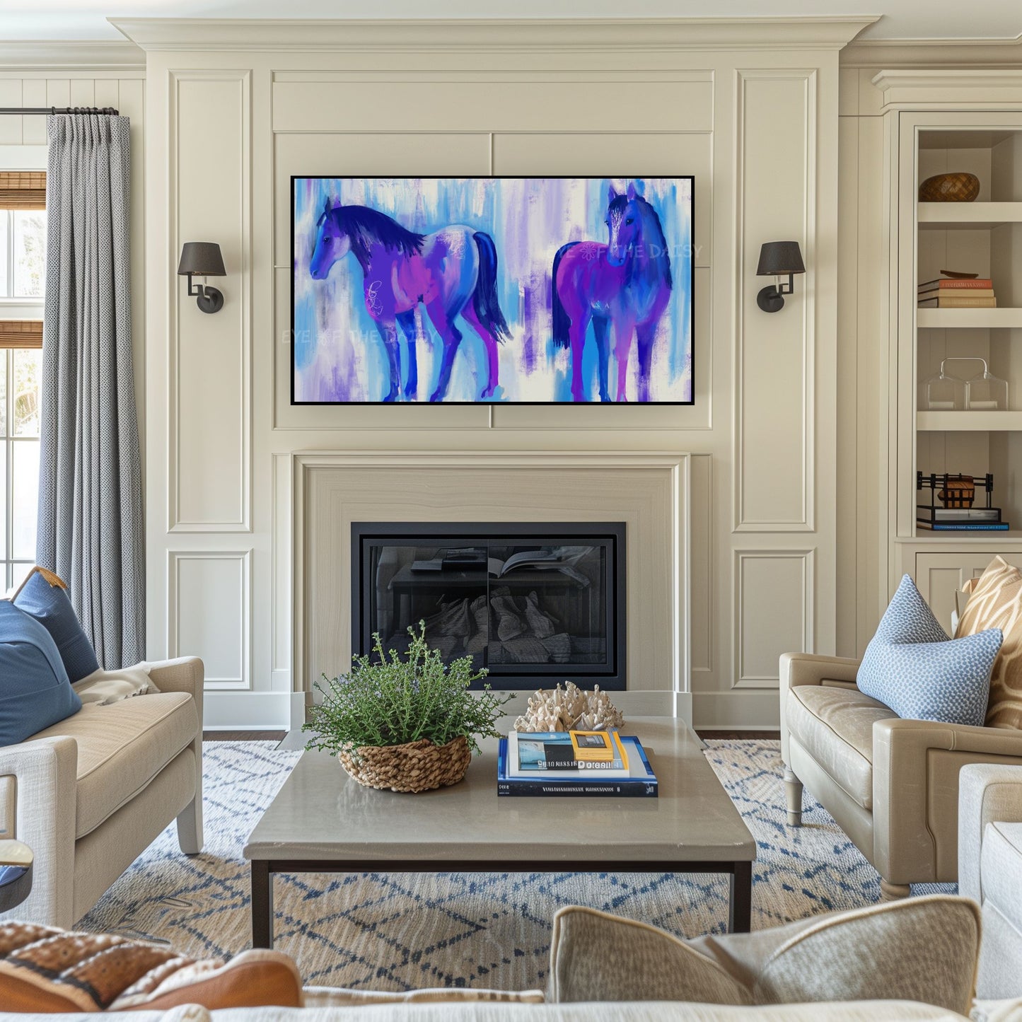 Blue Purple Abstract Horses 4K TV Art | Vibrant Contemporary TV Art 4K Digital Painting