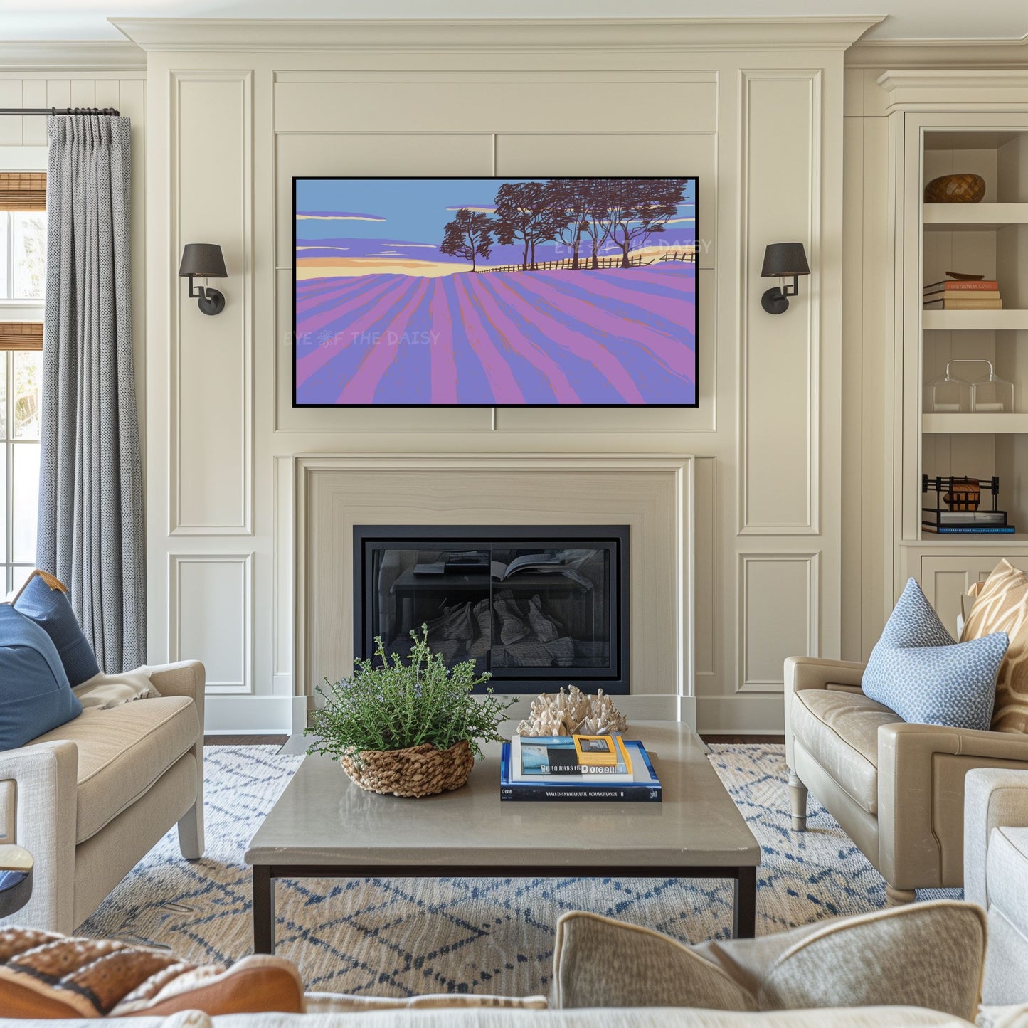 Minimal Landscape 4K TV Art | Contemporary Lavender Field 4K Art for TV Screen