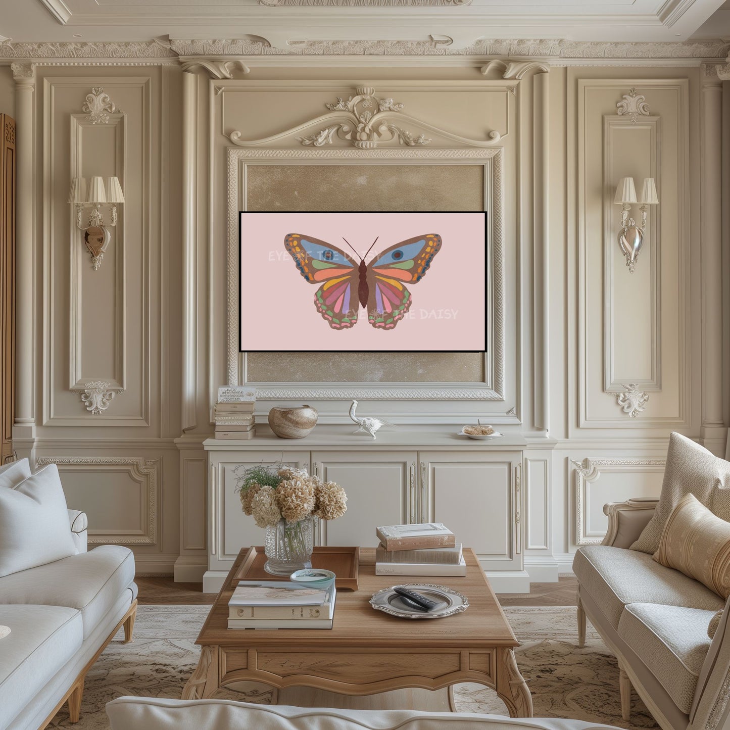 Abstract Butterfly 4K TV Art |  Blush Pink Eclectic Boho Butterfly Art for TV Screen
