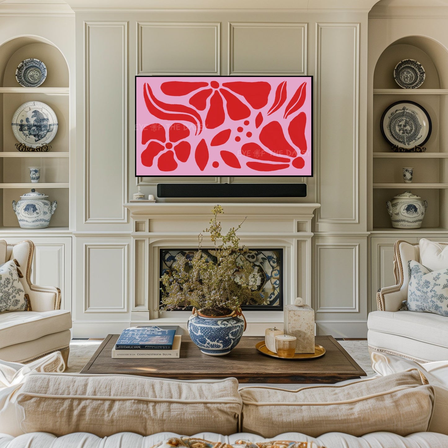 Red Pink Abstract Botanical 4K TV Art | Vibrant Maximalist Floral Art for TV Screen