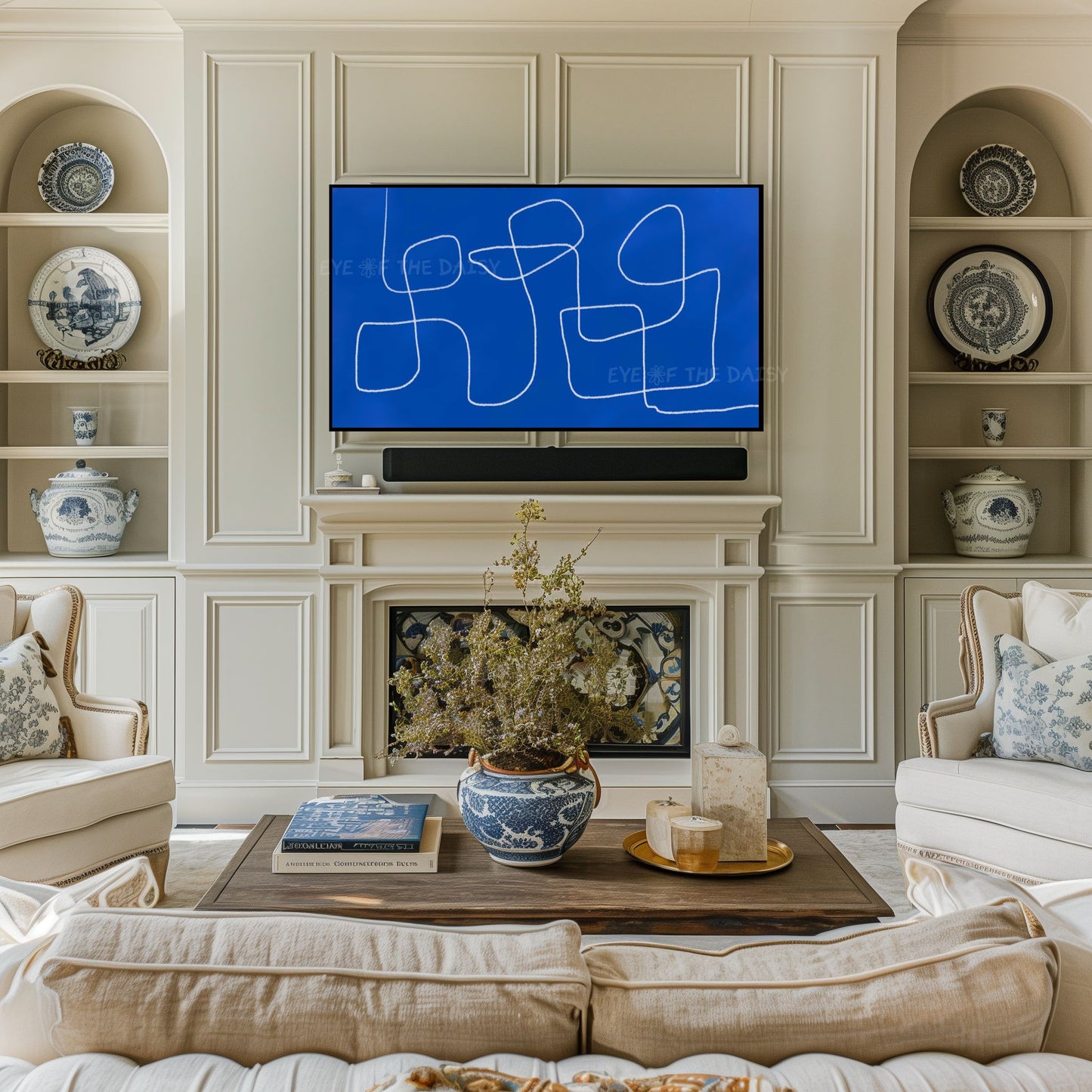 Royal Blue Modern Abstract 4K TV Art | Vibrant Blue Contemporary Line Art for TV Screen