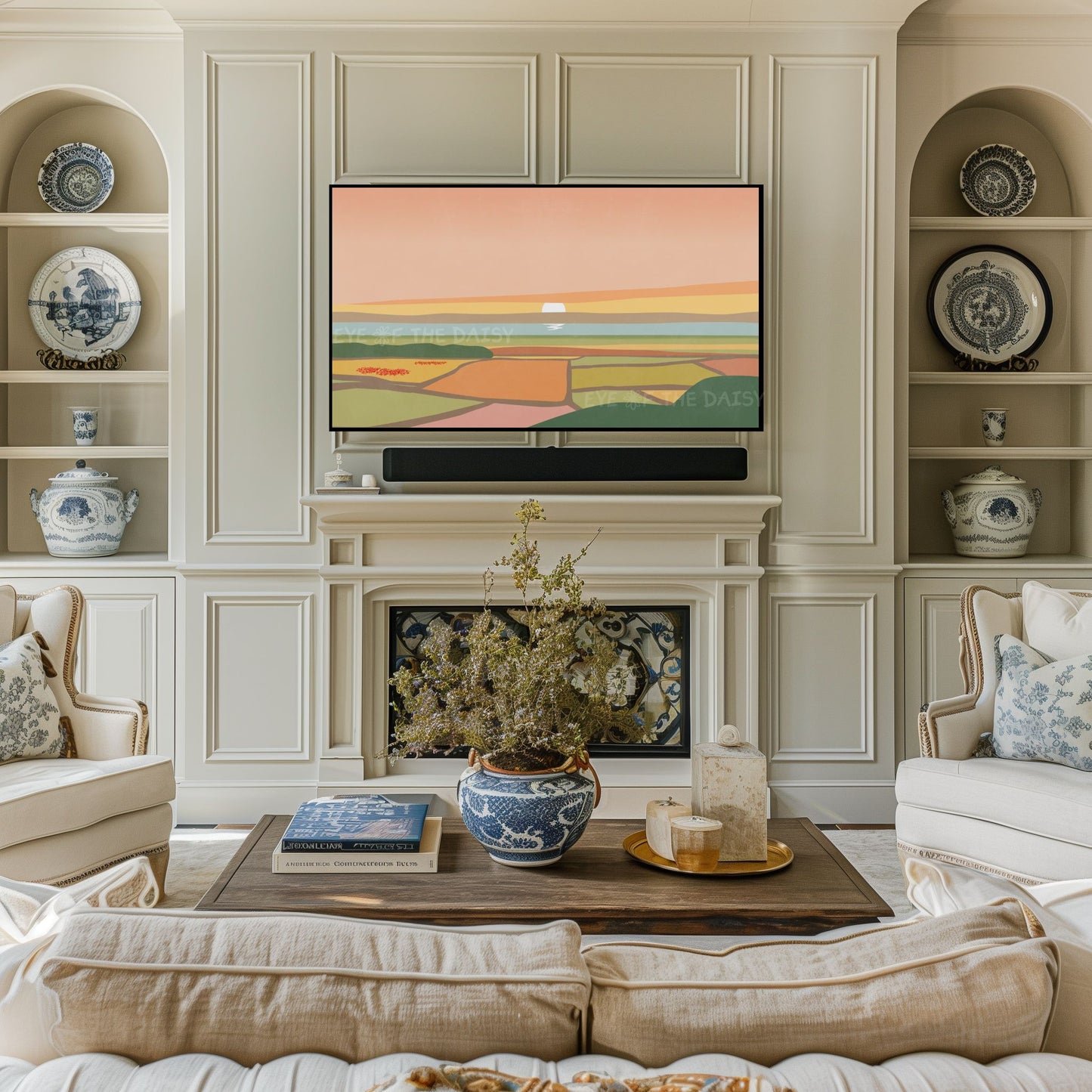 Warm Tone Abstract Landscape 4K TV Art | Minimal Poppy Flower Fields Sea Sky TV Art 4K