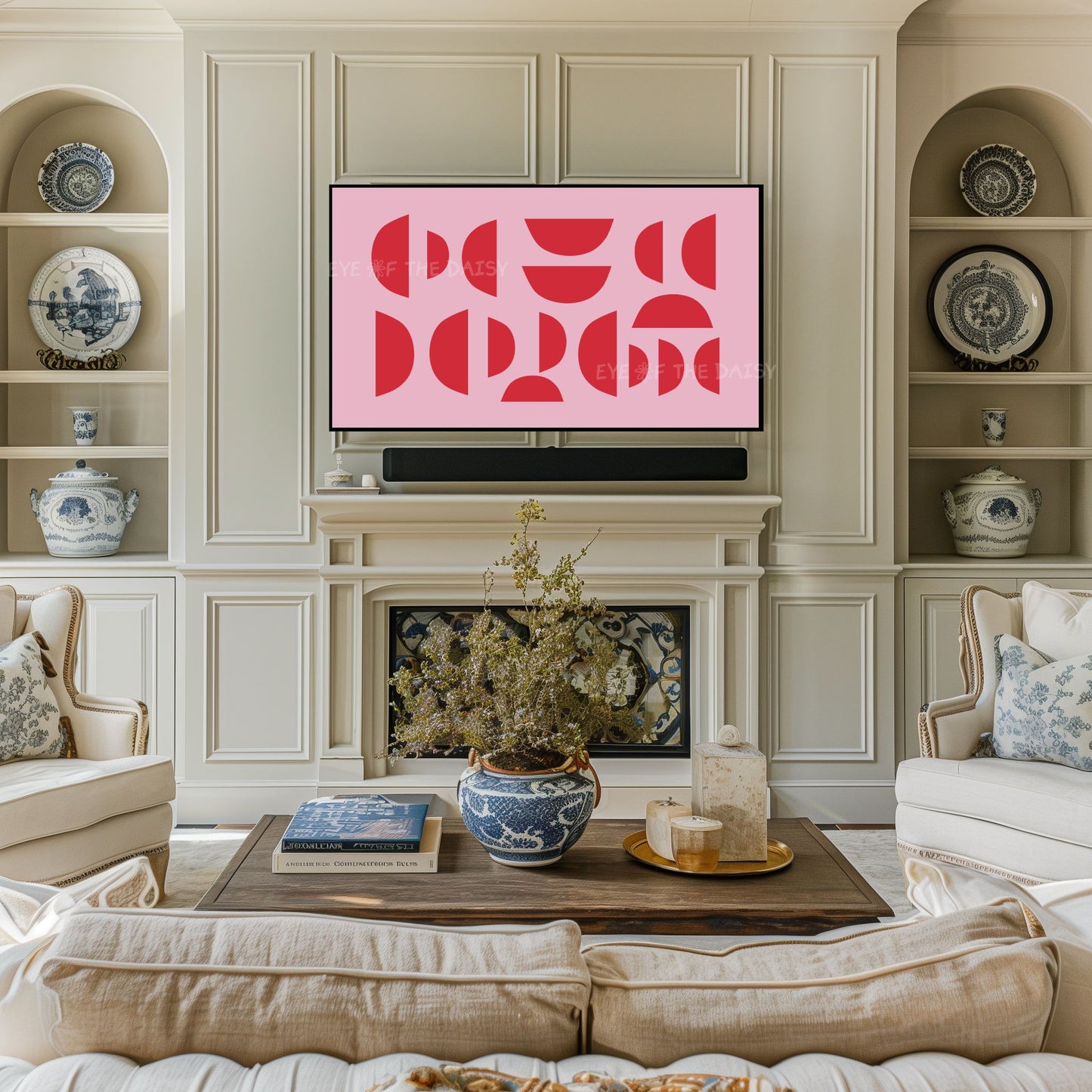 Red & Pink Semi-Circles Abstract 4K TV Art | Geometric Mid Century Modern TV Art 4K