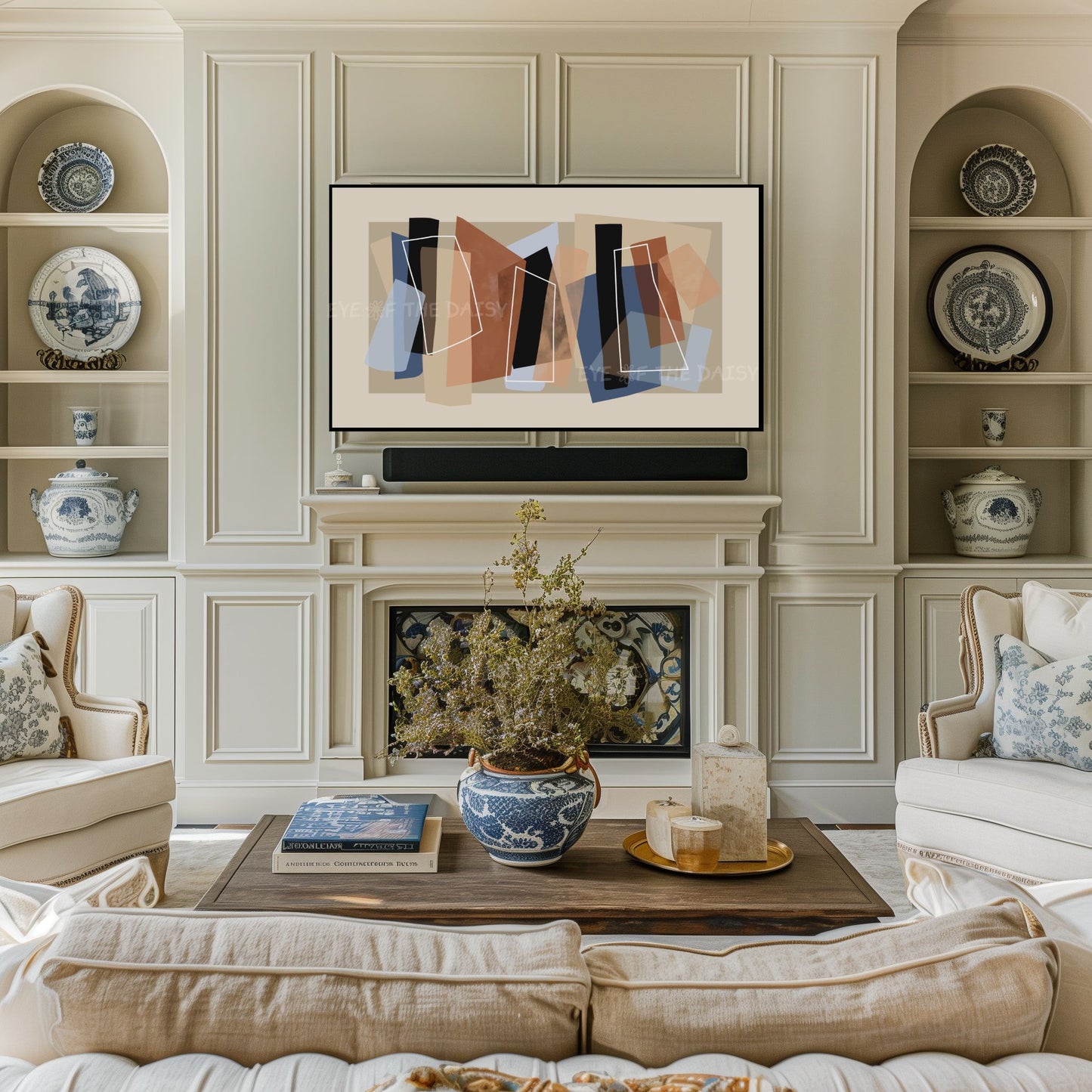 Brown & Blue Modern Abstract 4K TV Art | Neutral Contemporary Art for TV Screen