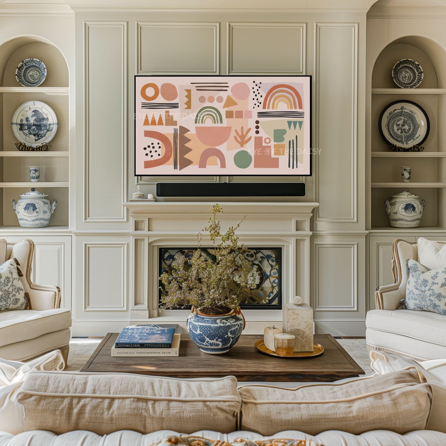 Boho Abstract Shapes 4K TV Art | Beige Terracotta Warm Tone Boho 4K Art for TV Screen