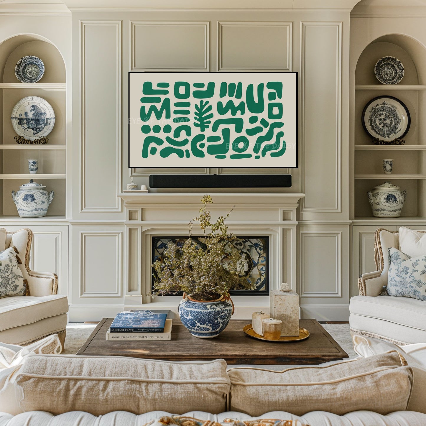 Green Contemporary Abstract 4K TV Art | Modern Organic Cut-Out Shapes Art for TV Screen