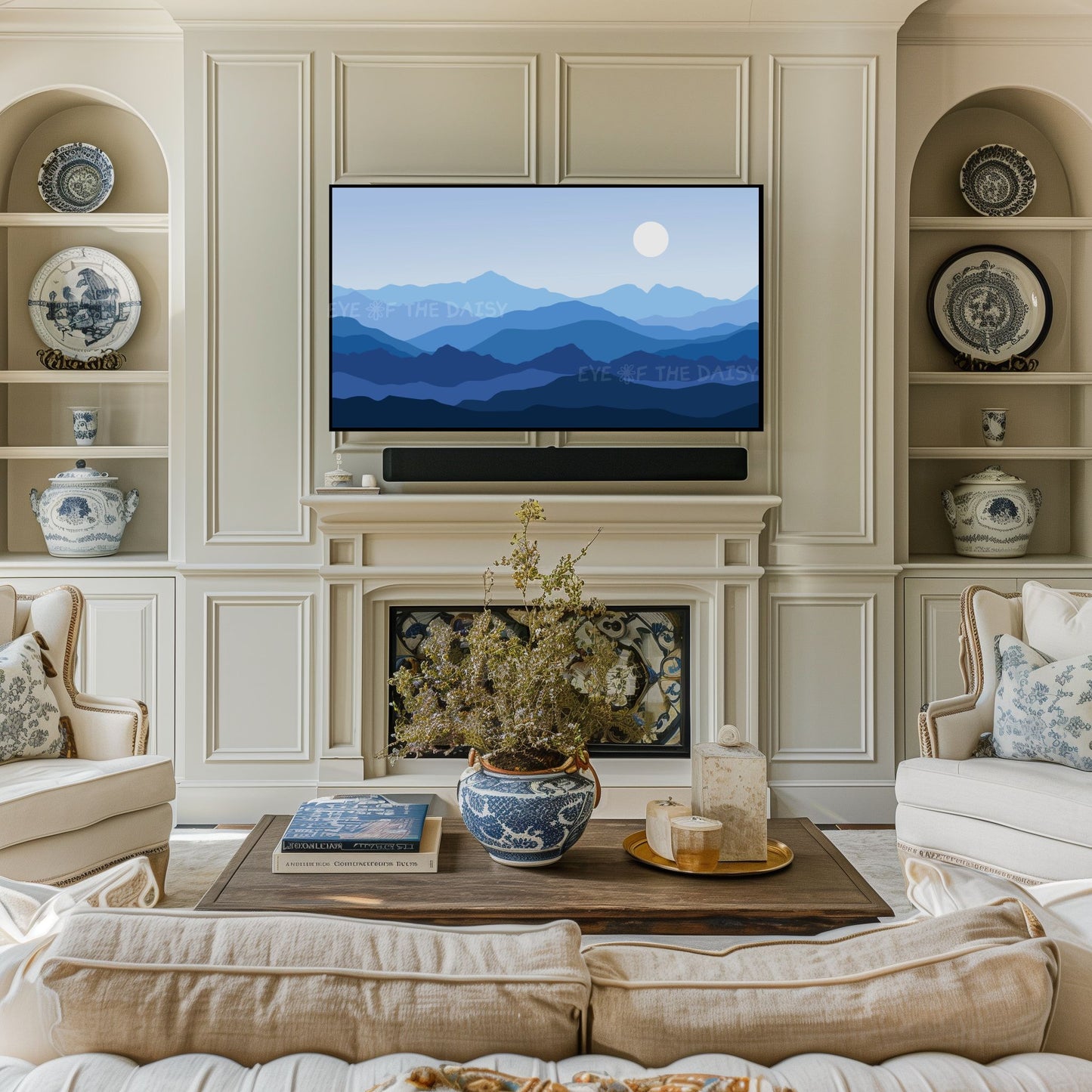 Blue Abstract Mountains 4K TV Art | Minimal Landscape Art for TV Screen