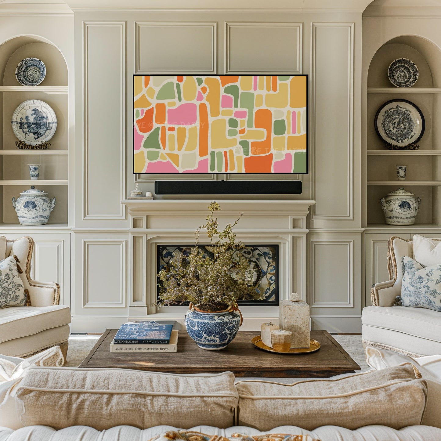 Olive Green Pink Orange Mustard Abstract 4K TV Art | Contemporary Organic TV Art 4K