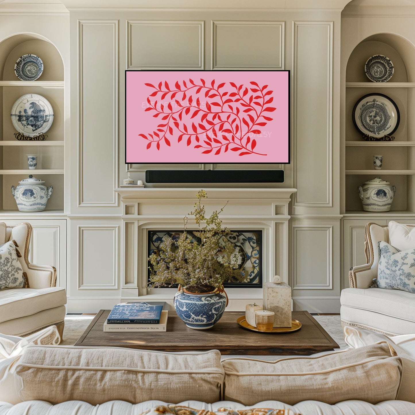 Pink Red Abstract Leaf 4K TV Art | Vibrant Maximalist Botanical Art for TV Screen