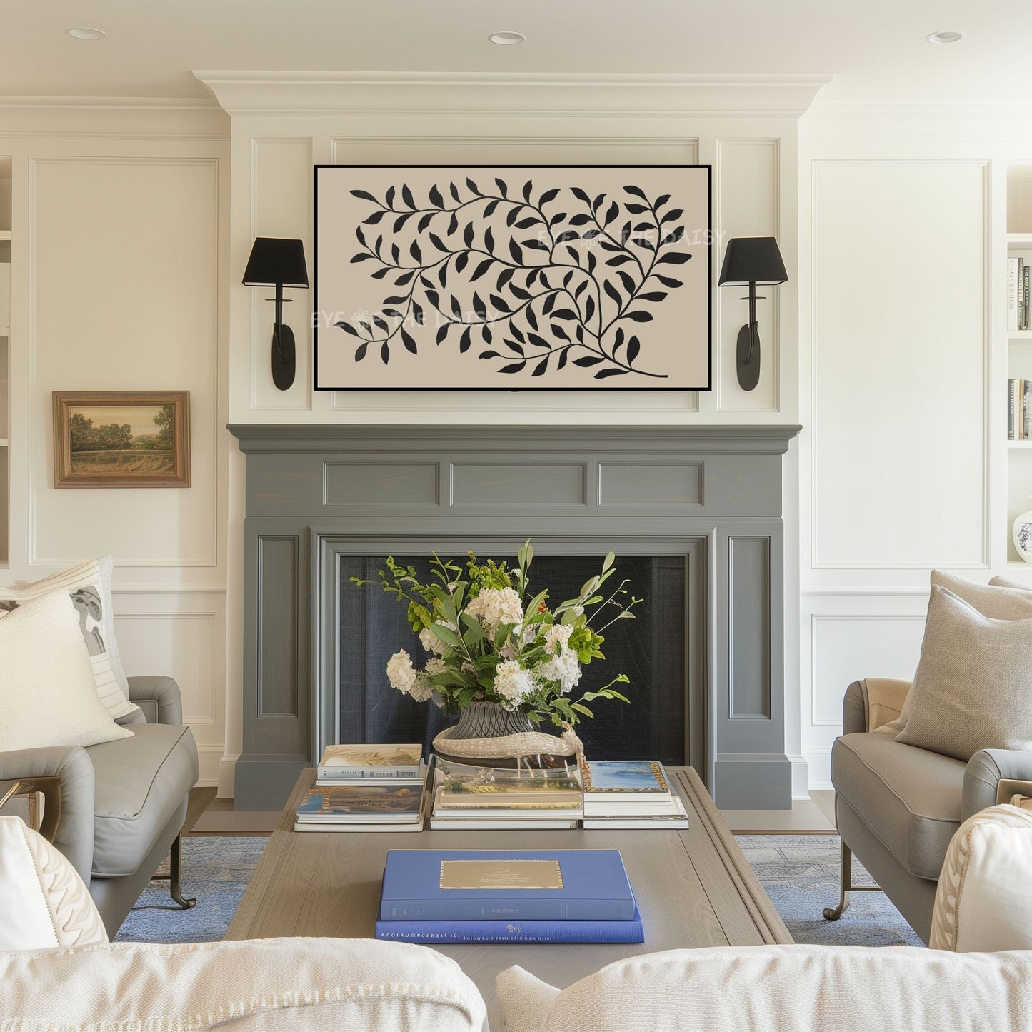 Black Beige Abstract Leaf 4K TV Art | Boho Botanical 4K Art for TV Screen