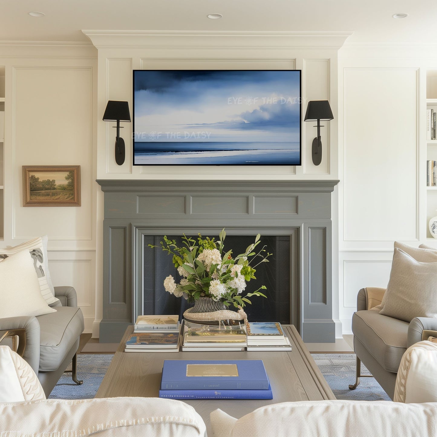 Blue Tone Watercolour Seascape 4K TV Art | Minimal Sea Coastal Landscape TV Art 4K